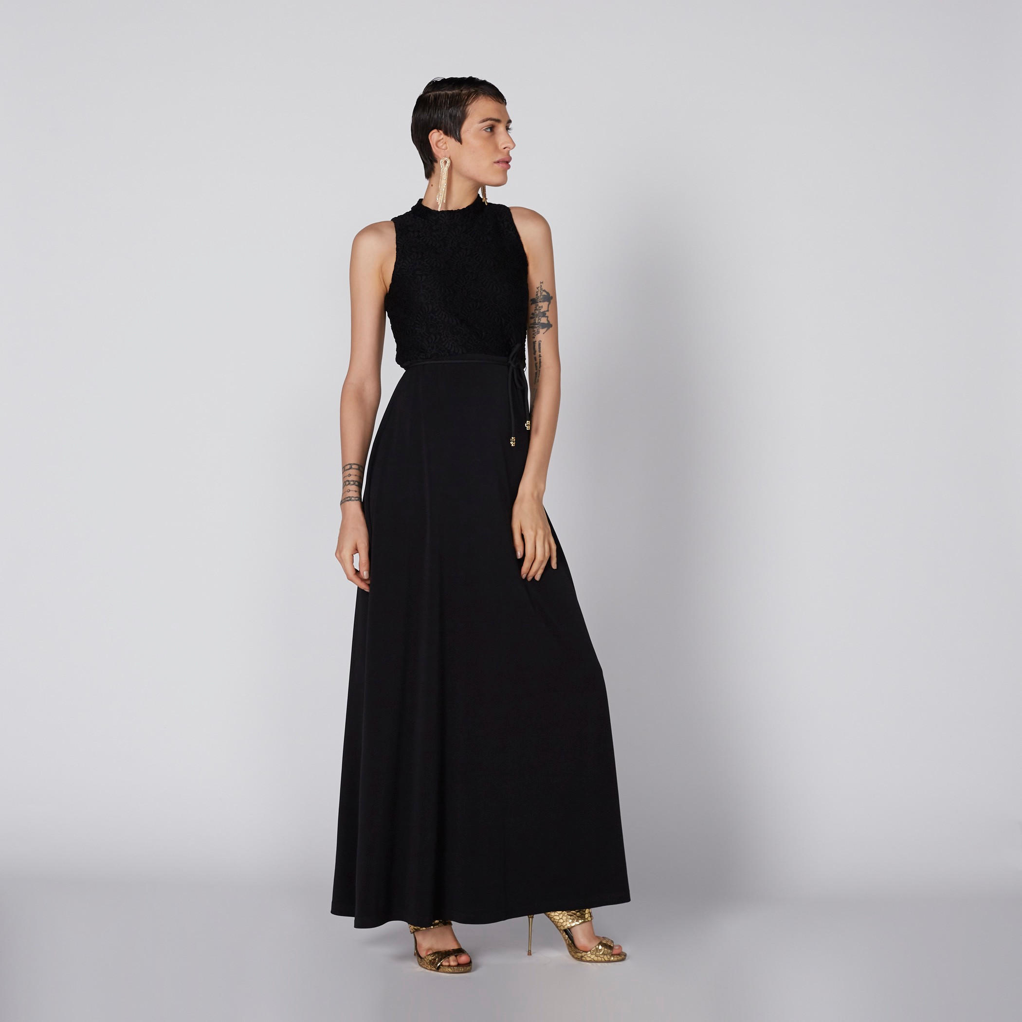 فستان طويل دون أكمام بتفاصيل دانتيل ومشبك إغلاق ناعم من إيل-women-clothing-dresses-image-2