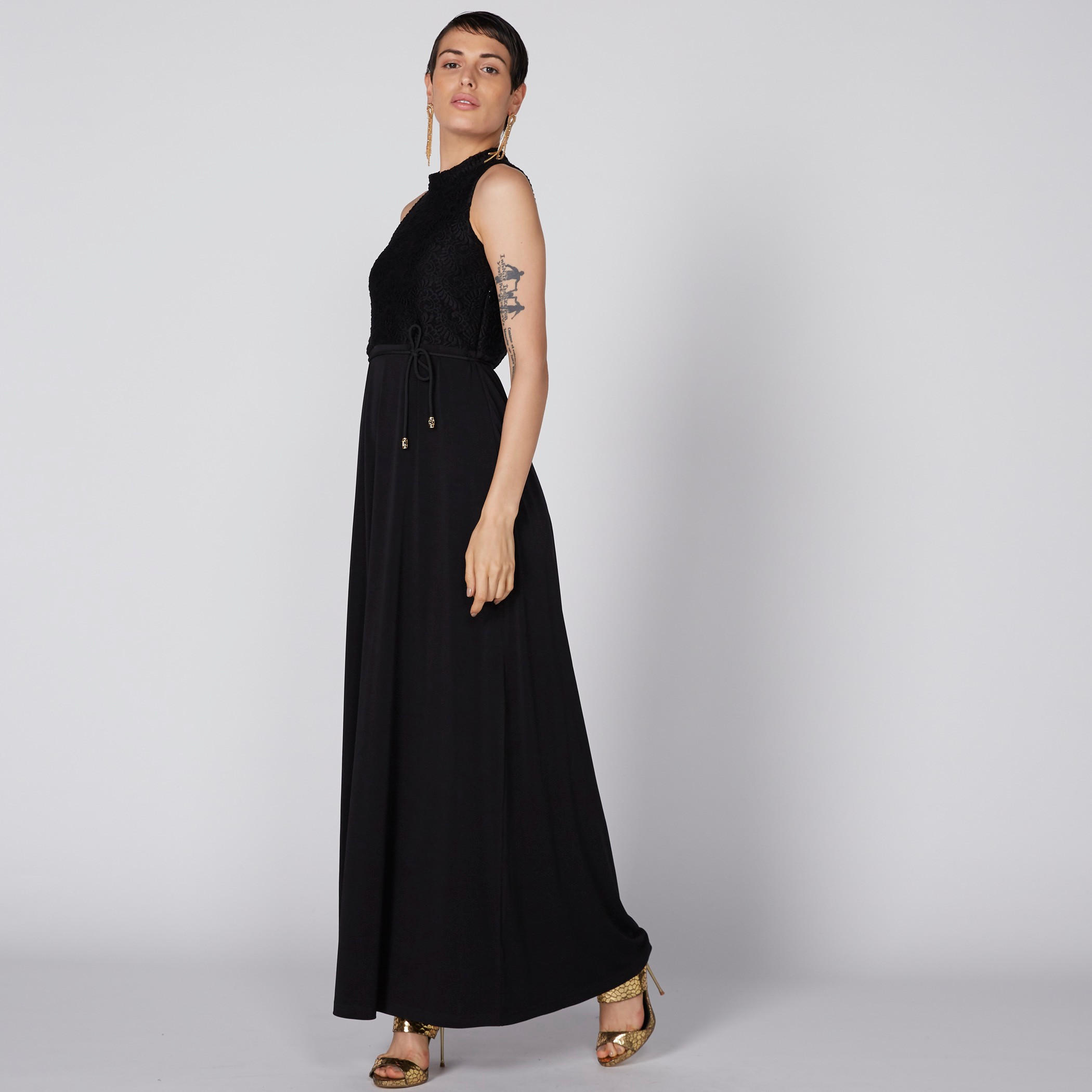 فستان طويل دون أكمام بتفاصيل دانتيل ومشبك إغلاق ناعم من إيل-women-clothing-dresses-image-4