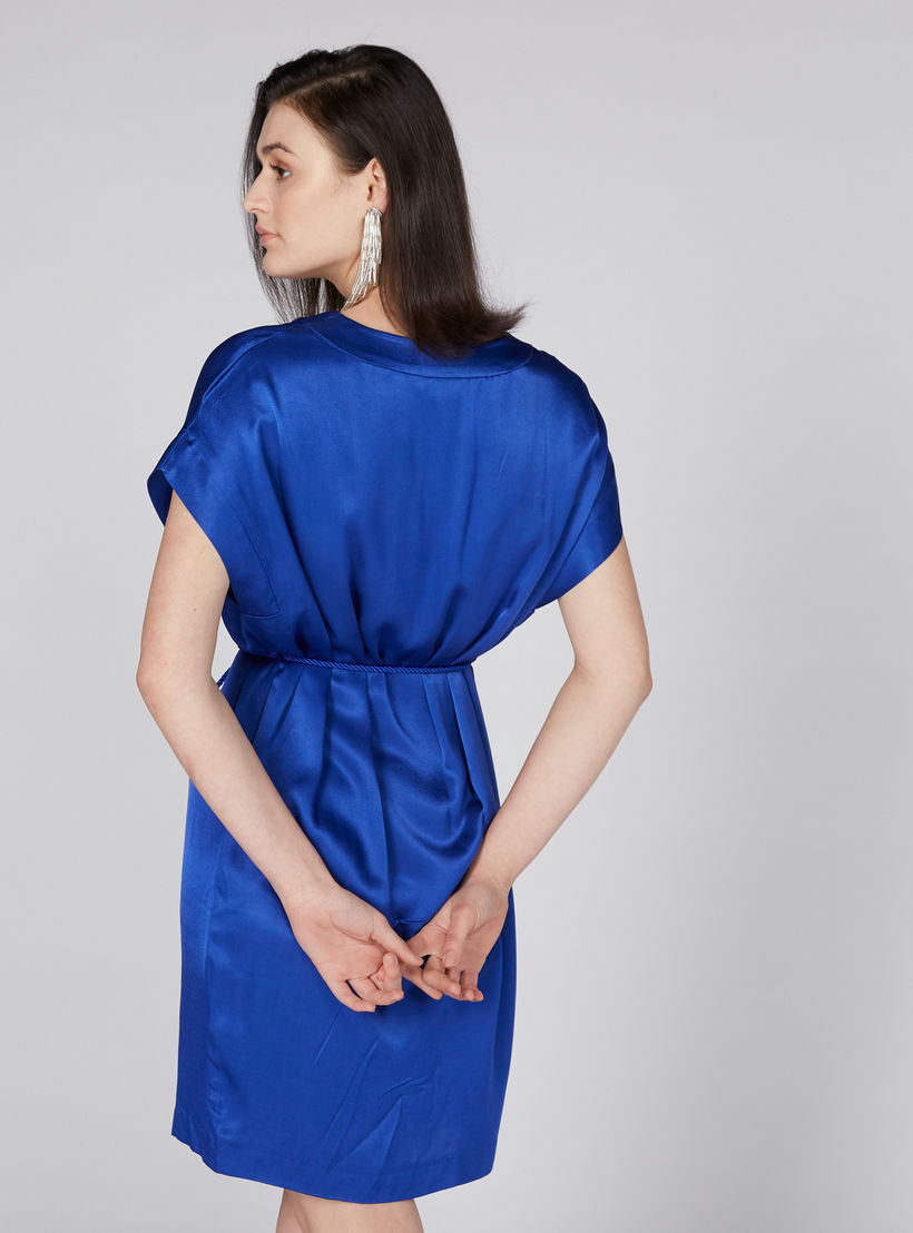 فستان متوسط الطول بياقة V وأكمام متصلة ورباط من إيل-women-clothing-dresses-image-3
