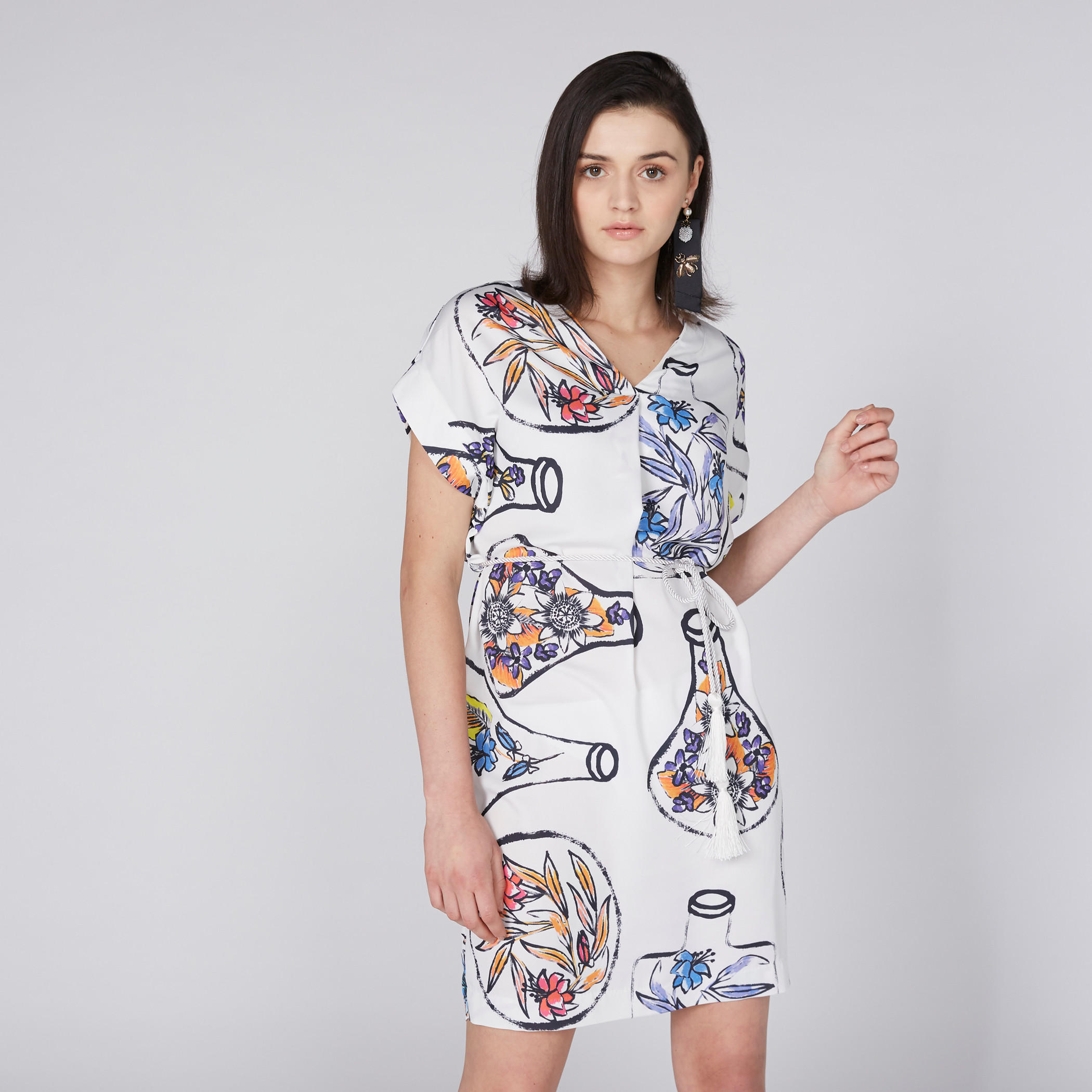 فستان بياقة V وأكمام متصلة وطبعات من إيل-women-clothing-dresses-image-2