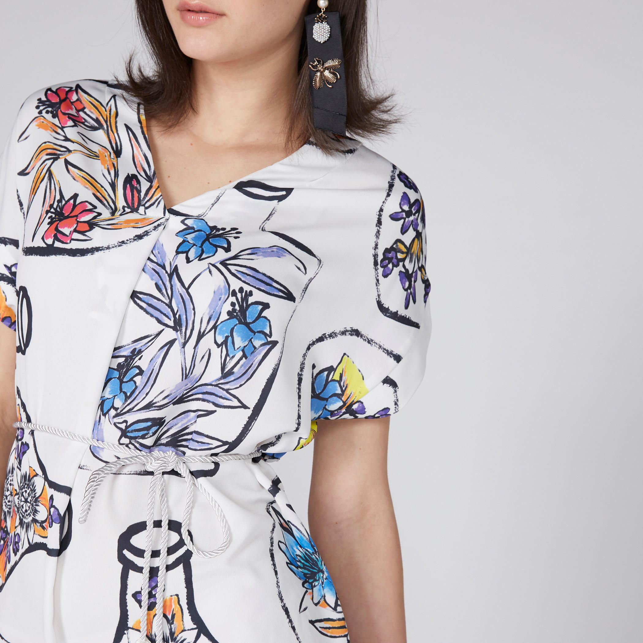 فستان بياقة V وأكمام متصلة وطبعات من إيل-women-clothing-dresses-image-3