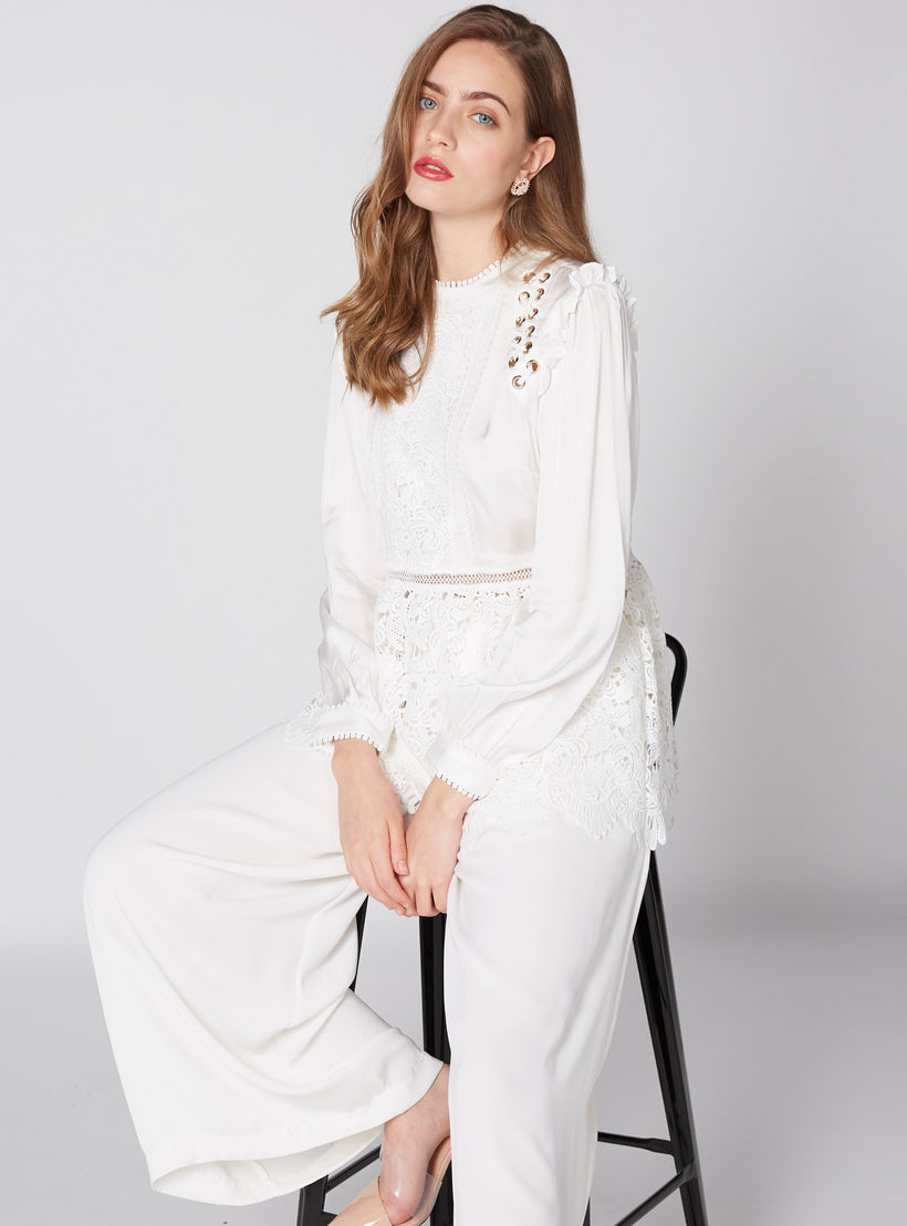 بلوزة بأكمام طويلة وحلقات وكشكش على الخصر من إيل-women-clothing-shirtsandblouses-blouses-image-1