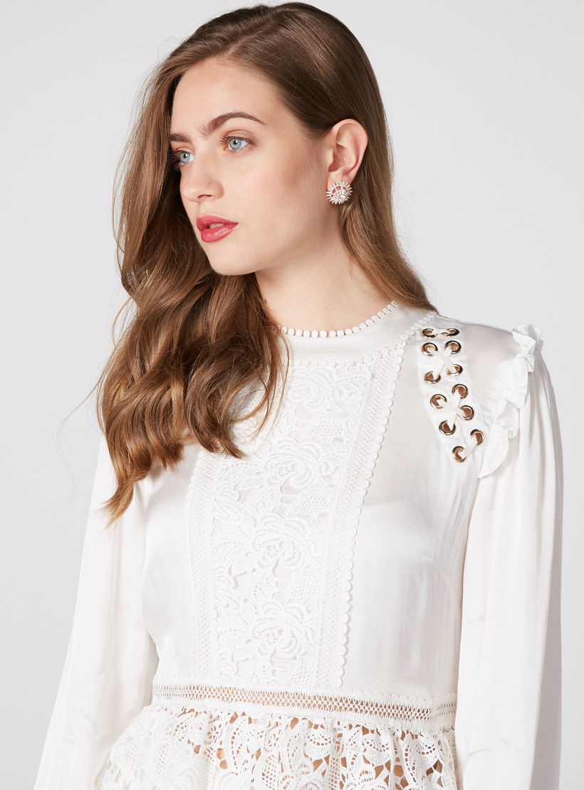 بلوزة بأكمام طويلة وحلقات وكشكش على الخصر من إيل-women-clothing-shirtsandblouses-blouses-image-2