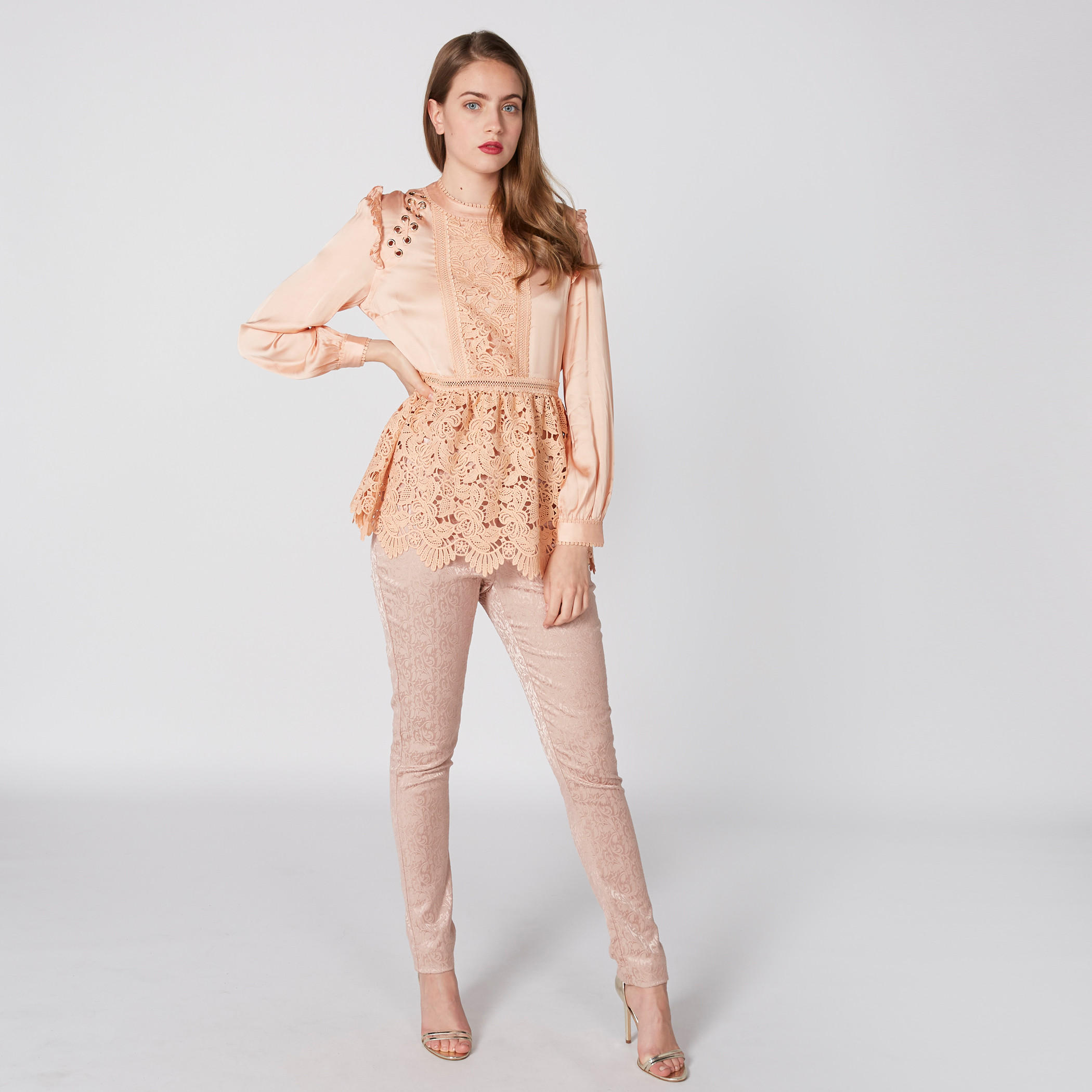 Elle Eyelet and Lace Detail Top with Round Neck and Long Sleeves-women-clothing-shirtsandblouses-blouses-image-4