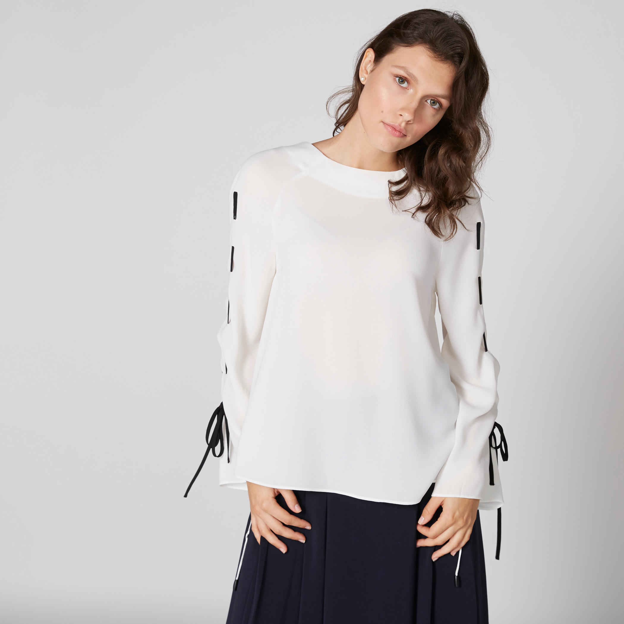 Elle Round Neck Top with Tie Up Detail Long Sleeves-women-clothing-shirtsandblouses-blouses-image-1