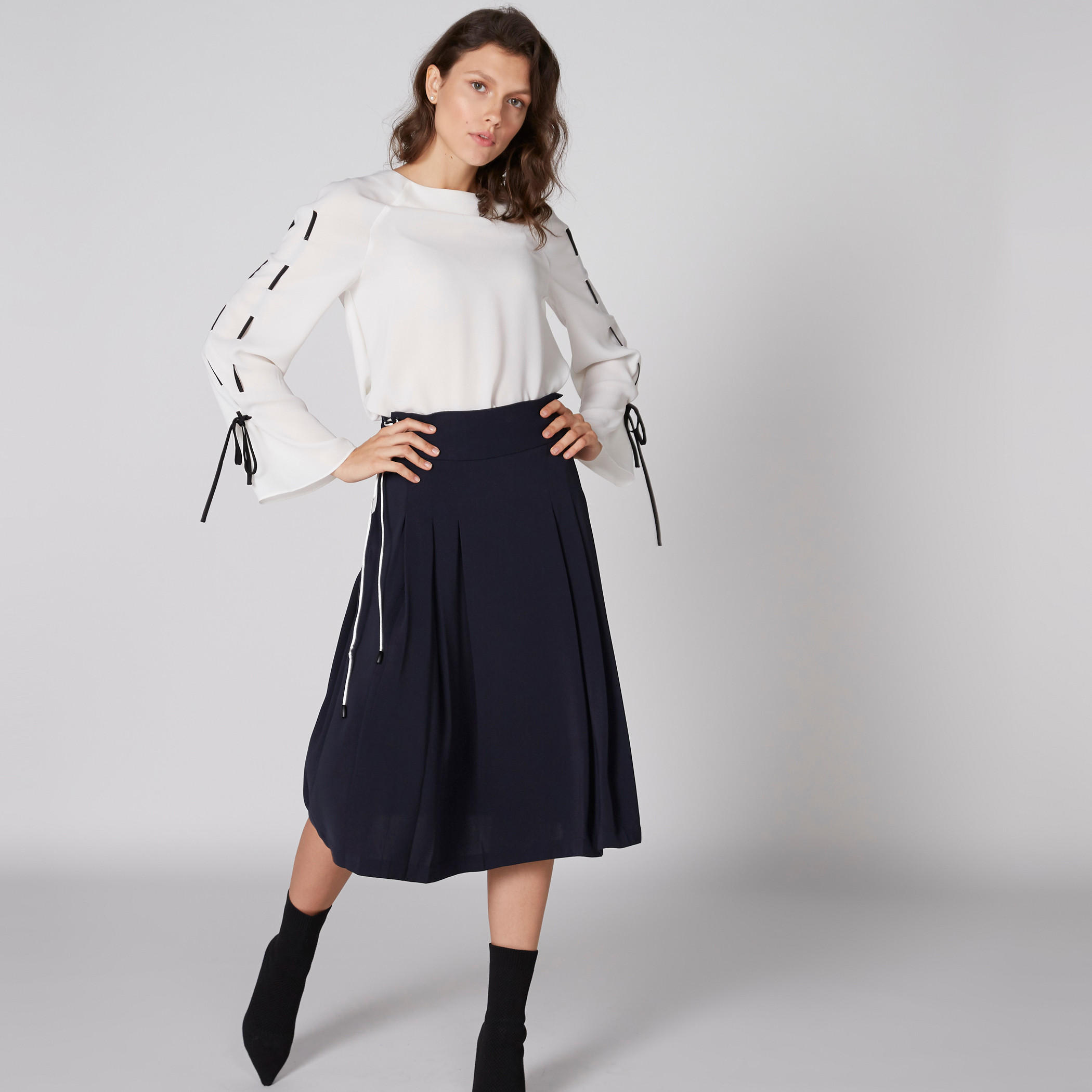 تنورة ميدي بطيات ورباط وجيوب من إيل-women-clothing-bottoms-skirts-image-1