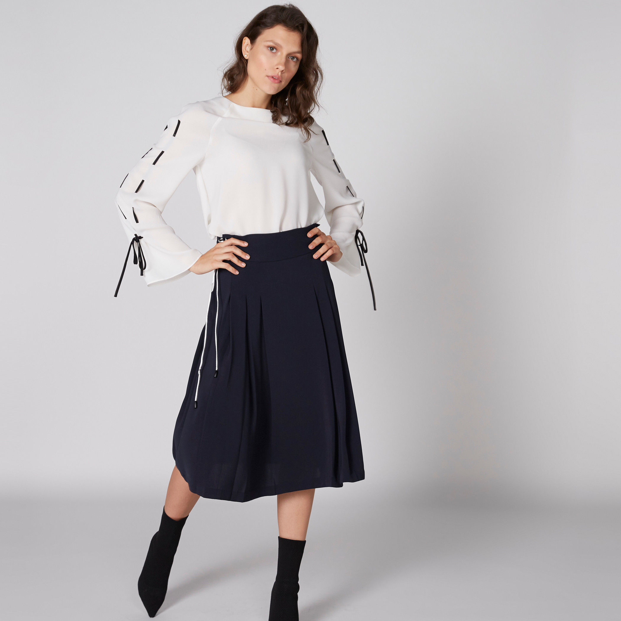تنورة ميدي بطيات ورباط وجيوب من إيل-women-clothing-bottoms-skirts-image-1