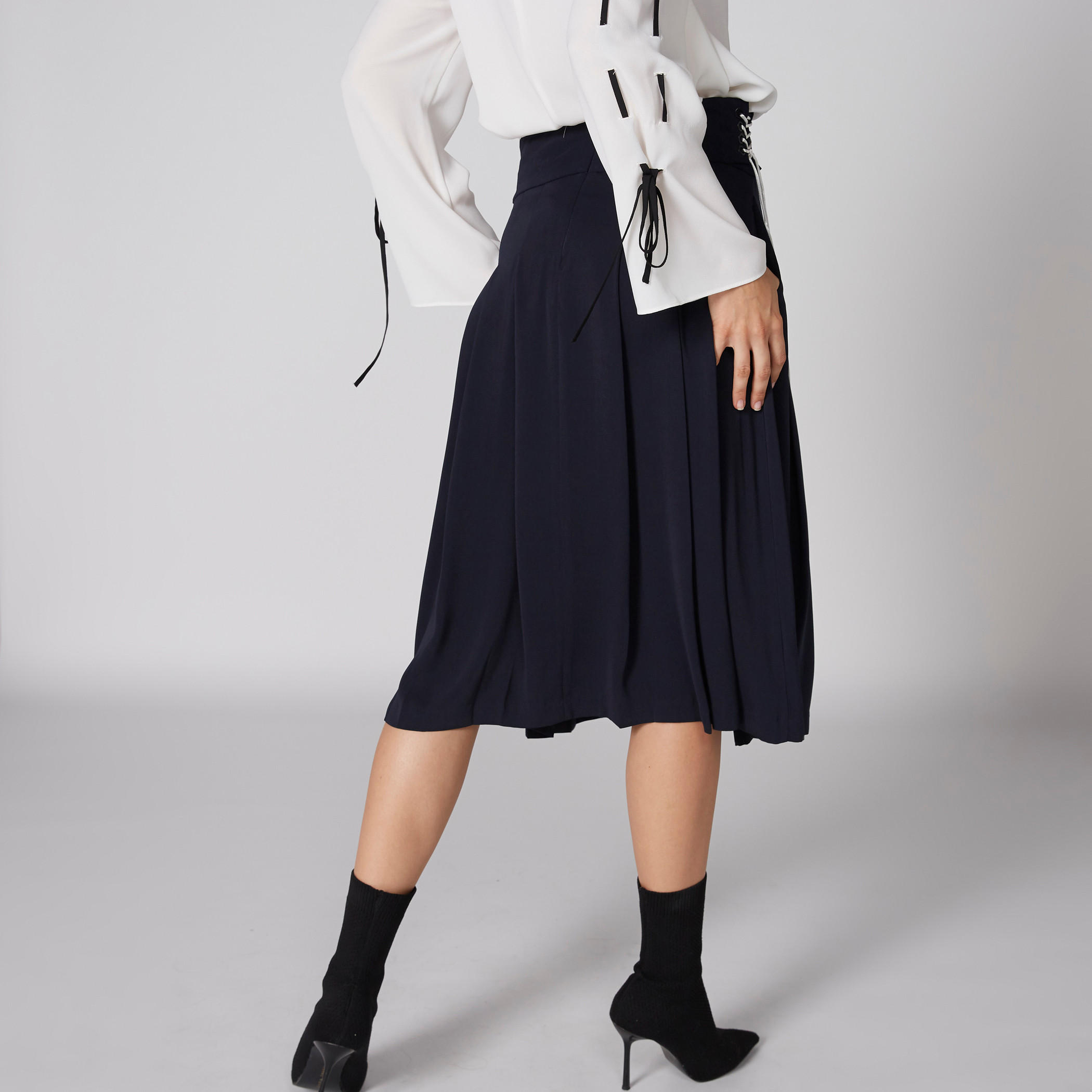 تنورة ميدي بطيات ورباط وجيوب من إيل-women-clothing-bottoms-skirts-image-2