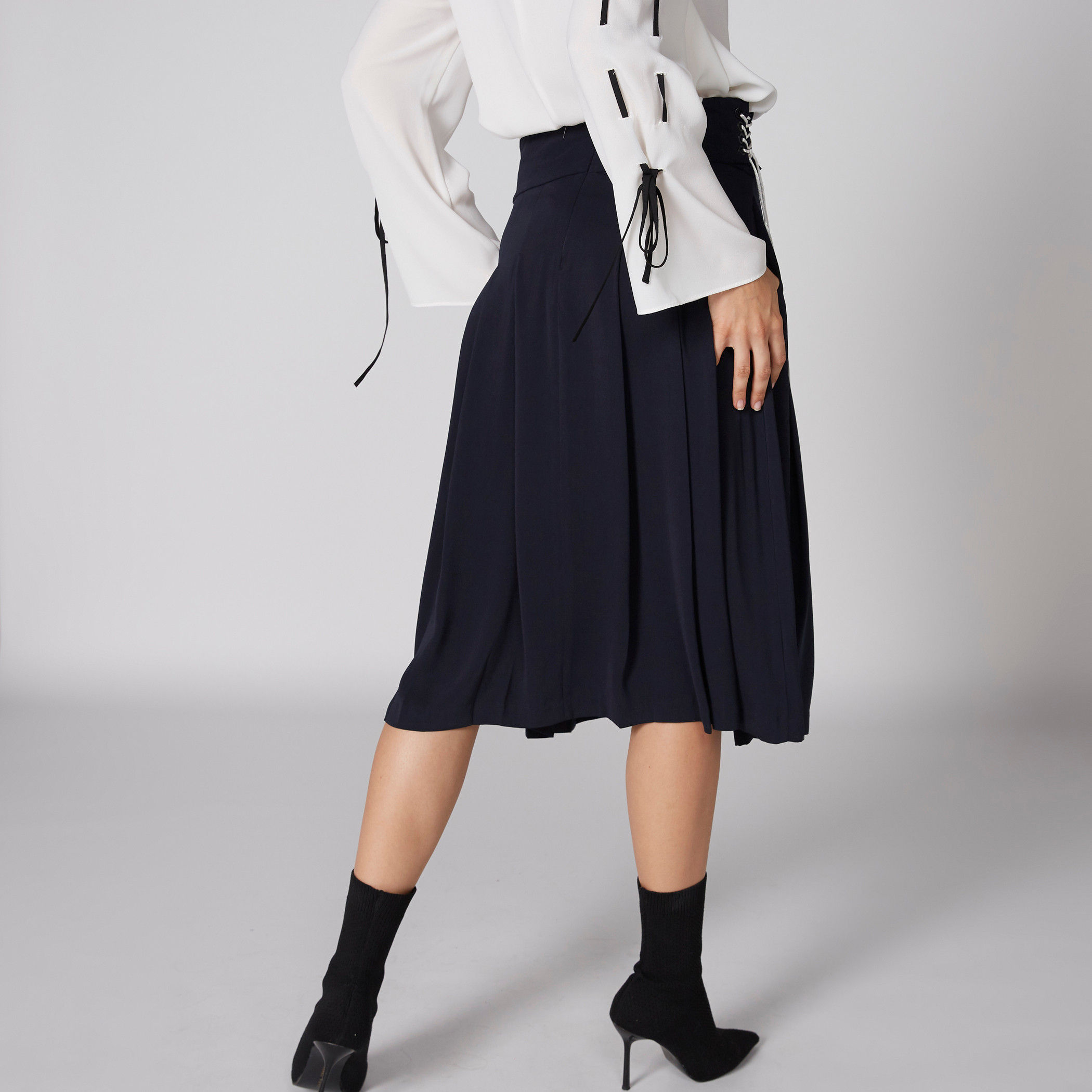 تنورة ميدي بطيات ورباط وجيوب من إيل-women-clothing-bottoms-skirts-image-2