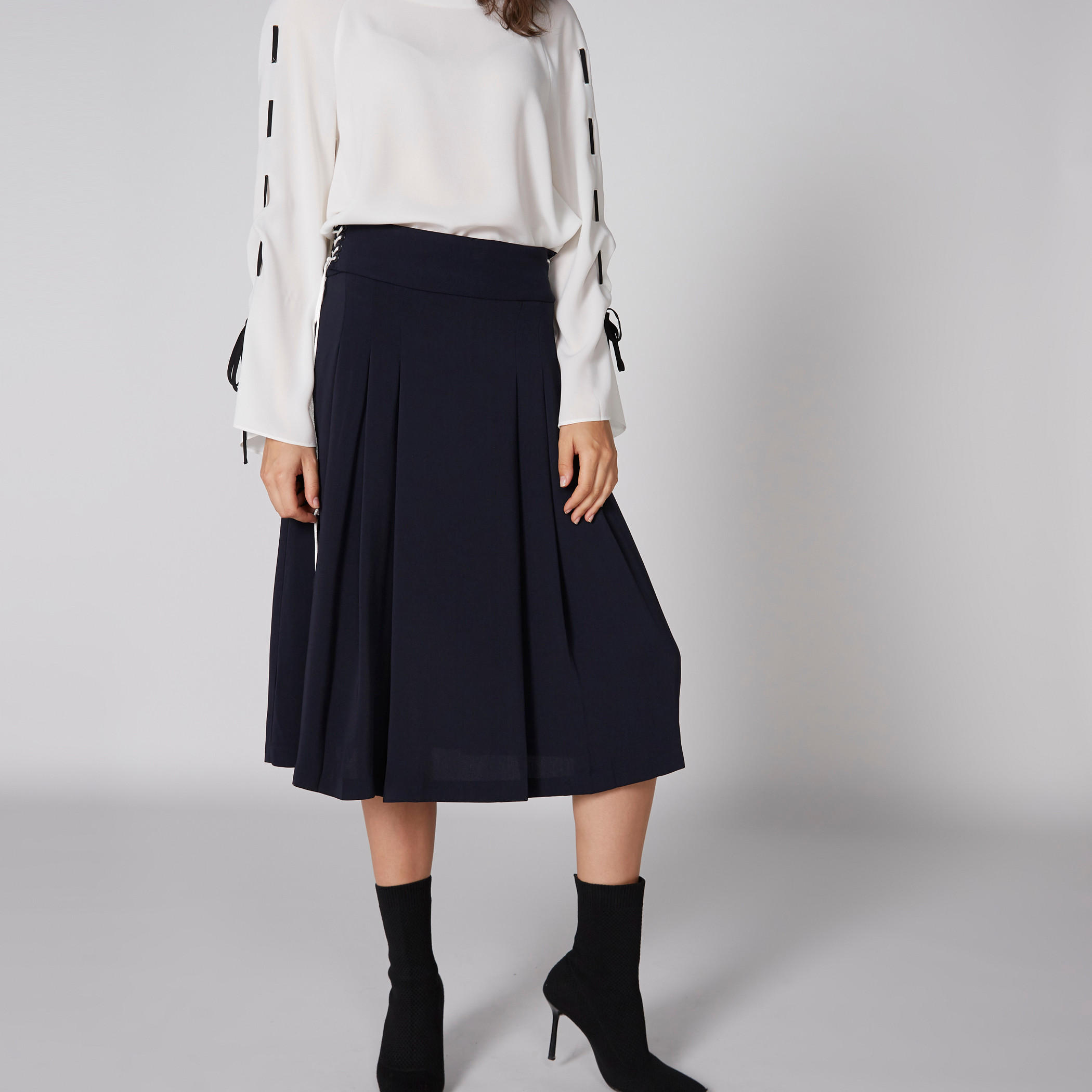 تنورة ميدي بطيات ورباط وجيوب من إيل-women-clothing-bottoms-skirts-image-3