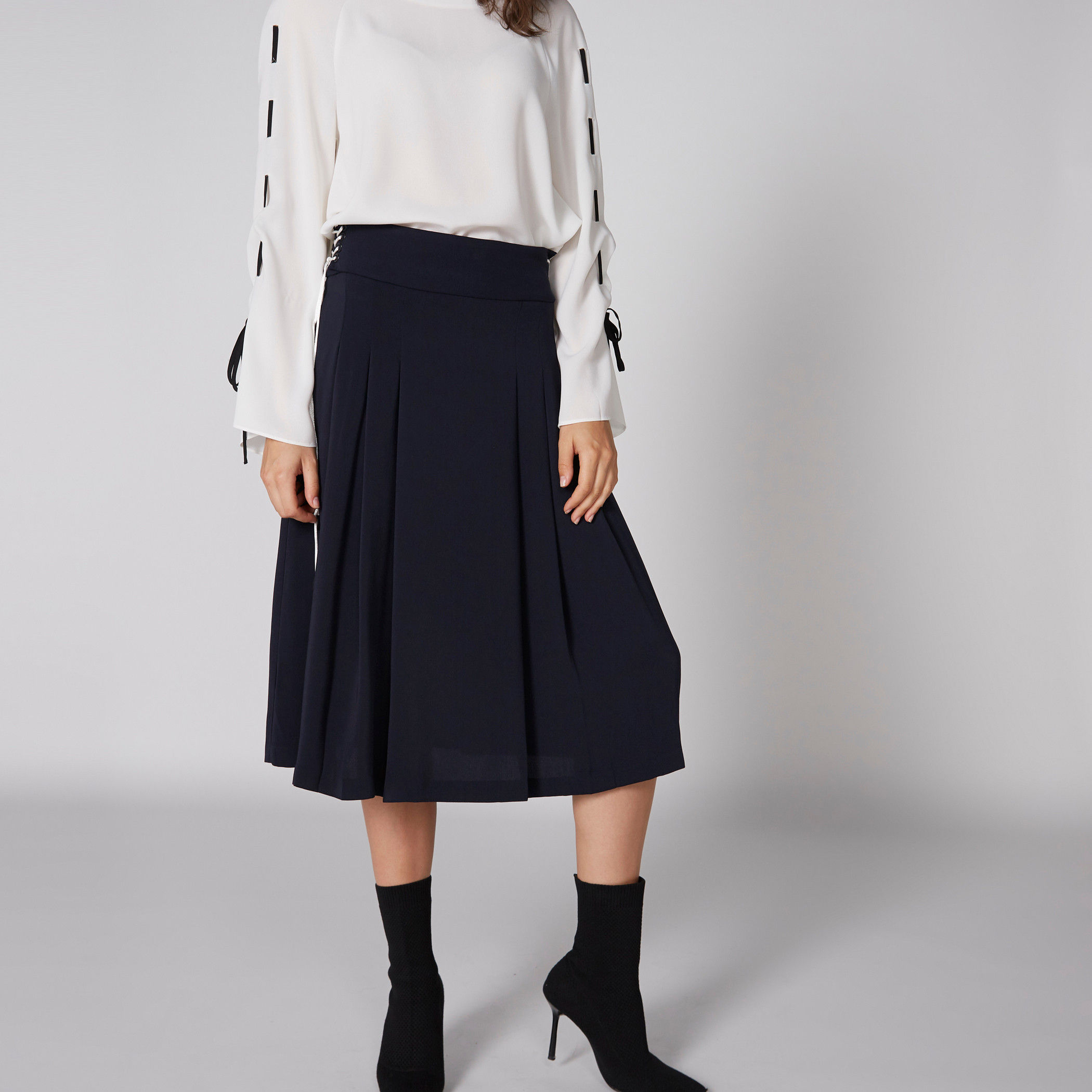 تنورة ميدي بطيات ورباط وجيوب من إيل-women-clothing-bottoms-skirts-image-3