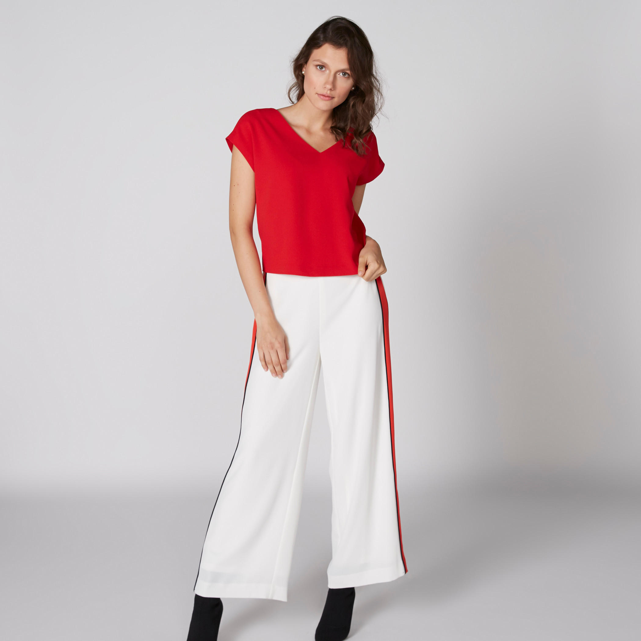 V-Neck Top with Cap Sleeves and Back Button Placket-women-clothing-shirtsandblouses-blouses-image-1