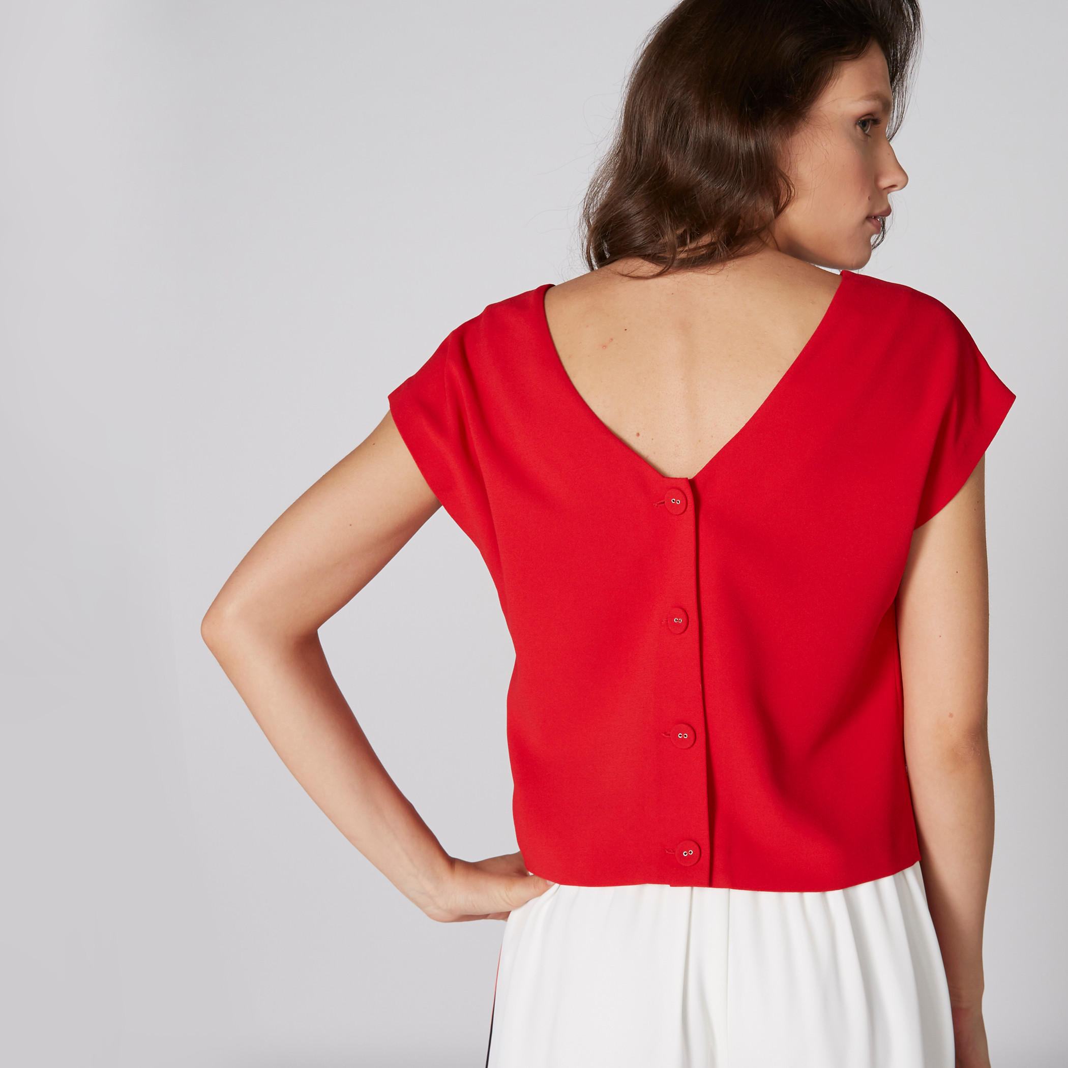 V-Neck Top with Cap Sleeves and Back Button Placket-women-clothing-shirtsandblouses-blouses-image-2