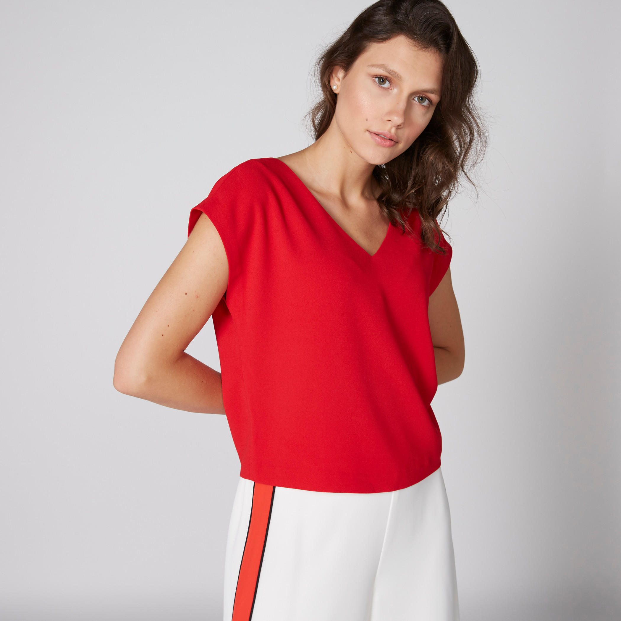 V-Neck Top with Cap Sleeves and Back Button Placket-women-clothing-shirtsandblouses-blouses-image-3