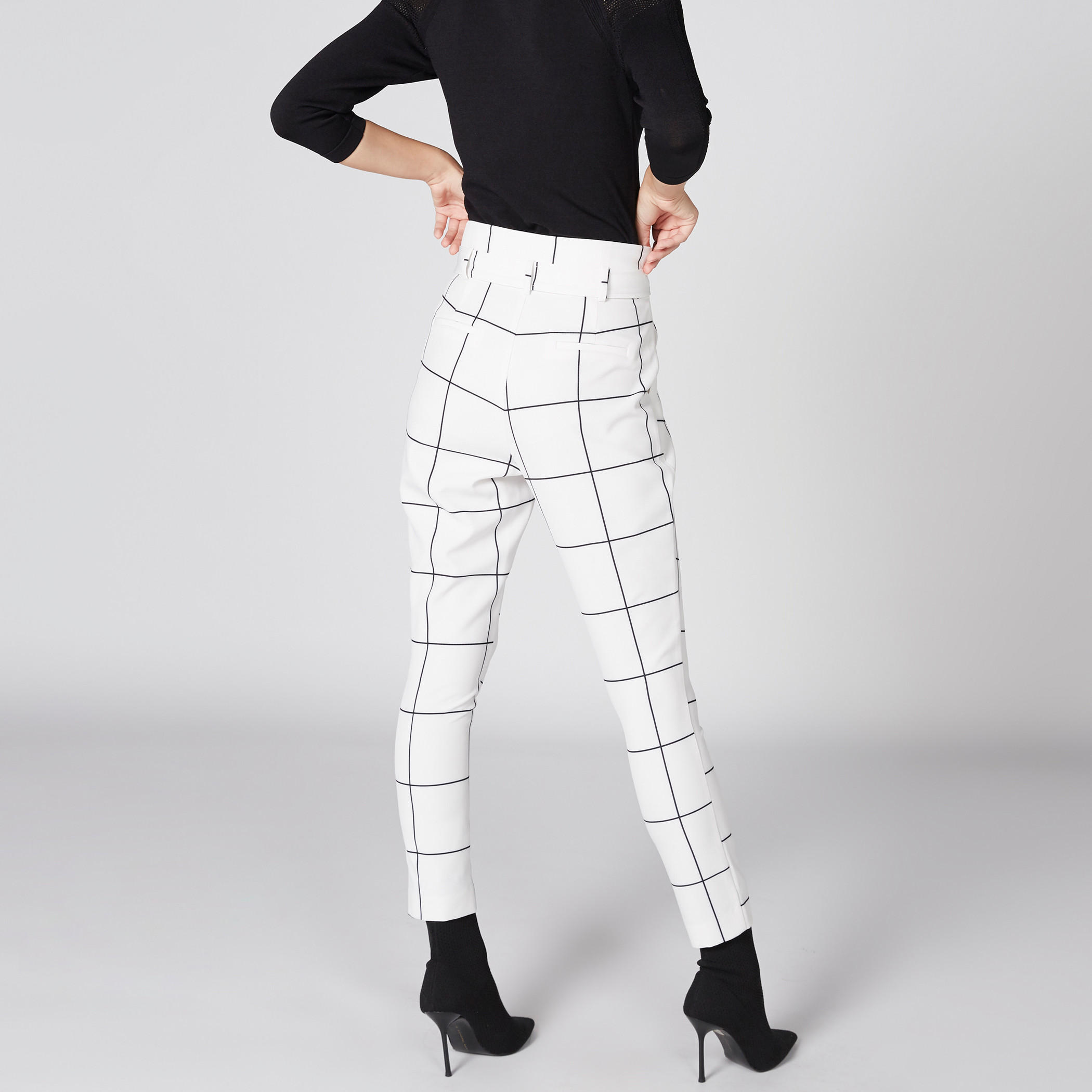 بنطال كاروهات طويل بجيوب وحزام من لوم-women-clothing-bottoms-trousers-image-2
