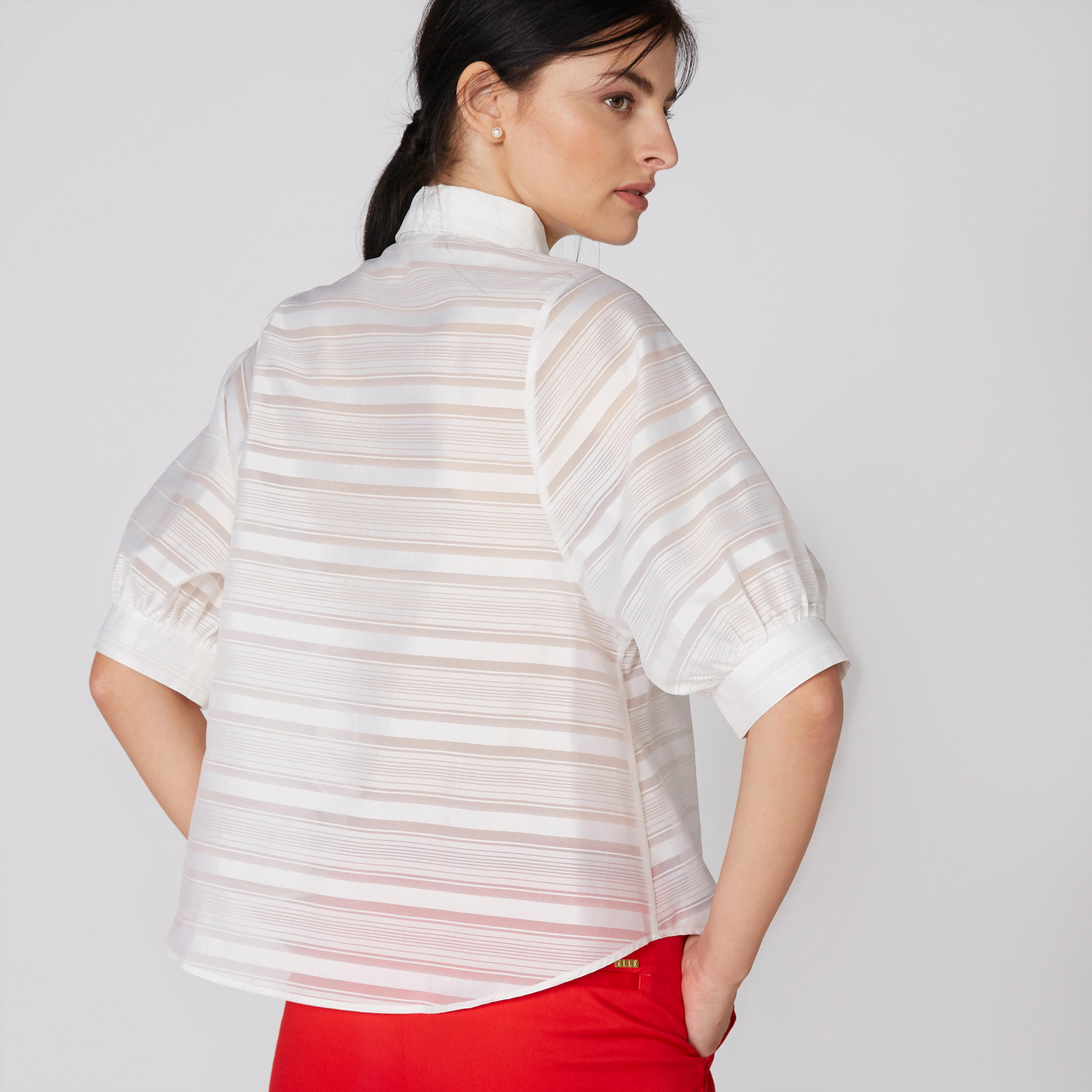 قميص مقلم بأكمام منتفخة وأزرار من إيل-women-clothing-shirtsandblouses-shirts-image-2