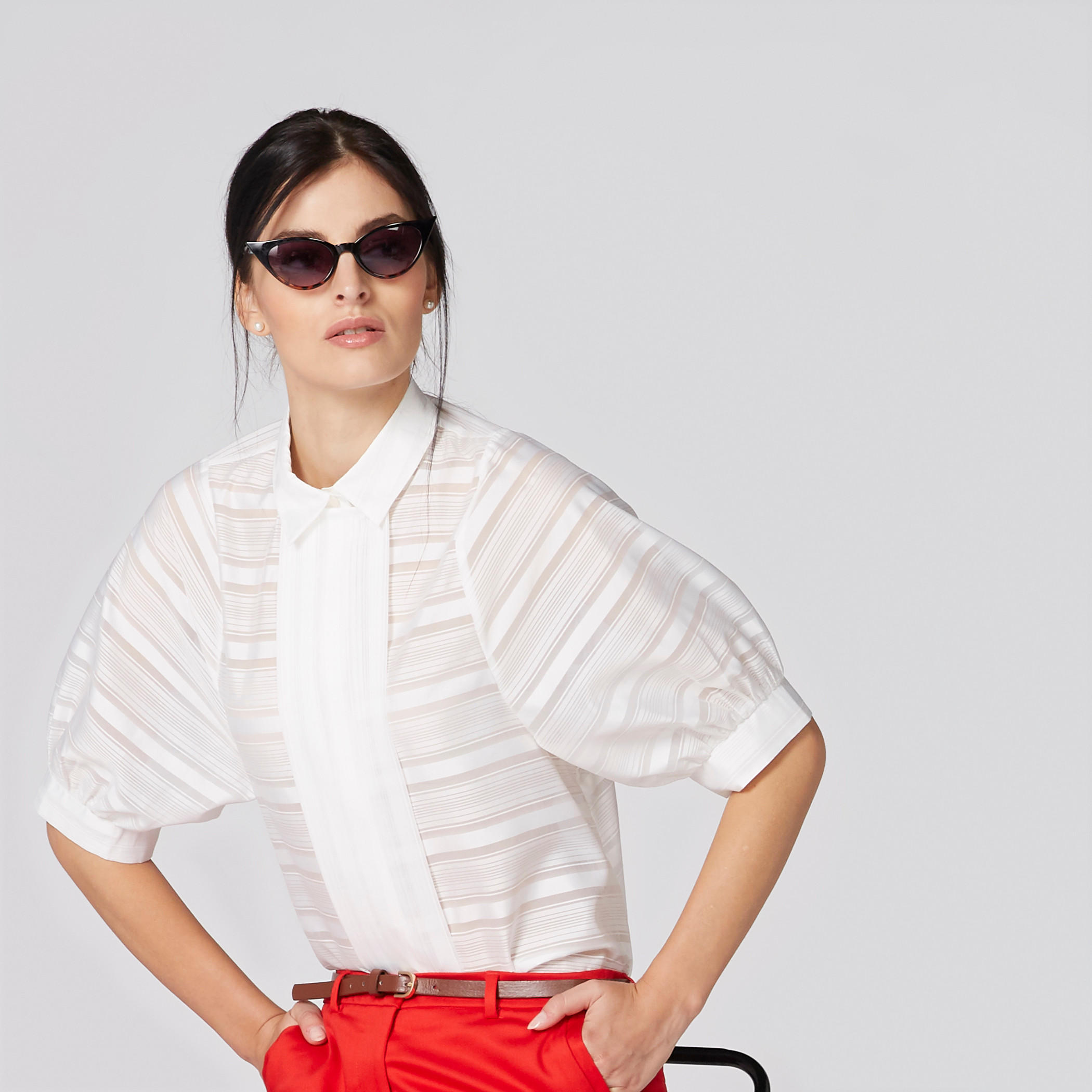 قميص مقلم بأكمام منتفخة وأزرار من إيل-women-clothing-shirtsandblouses-shirts-image-5