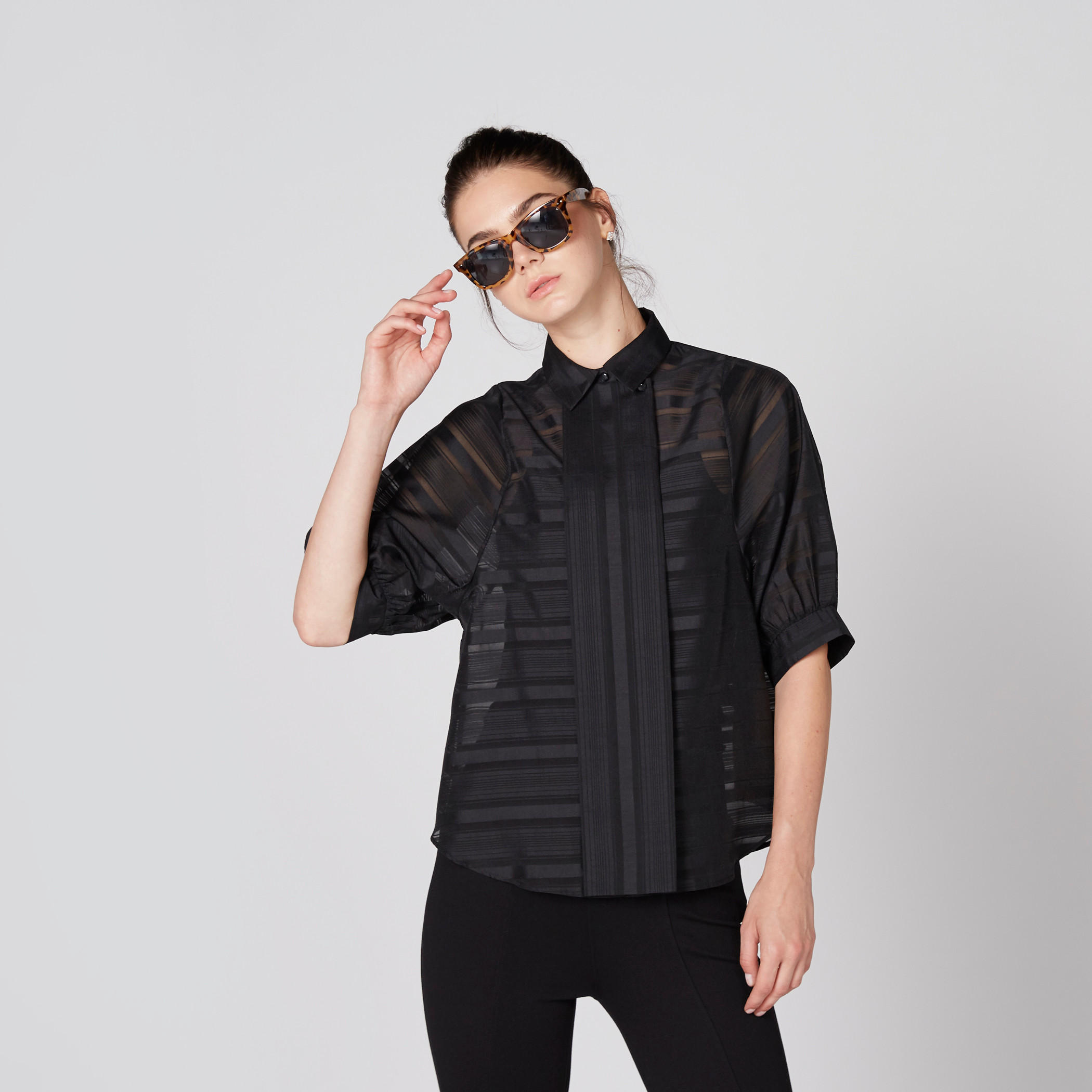 قميص بارز الملمس بأكمام قصيرة من إيل-women-clothing-shirtsandblouses-shirts-image-1
