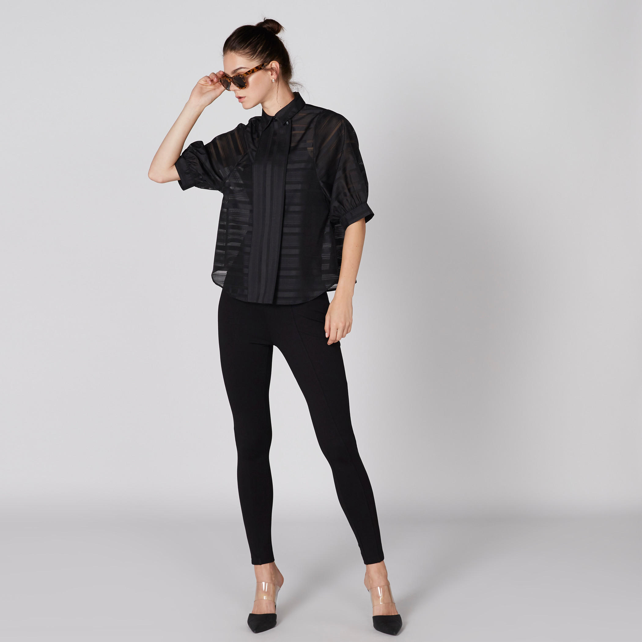قميص بارز الملمس بأكمام قصيرة من إيل-women-clothing-shirtsandblouses-shirts-image-3
