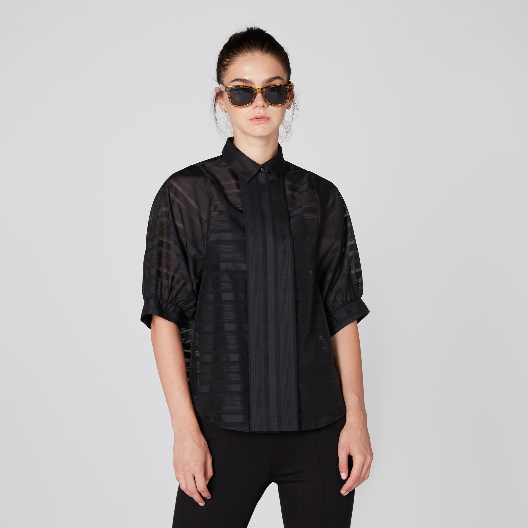 قميص بارز الملمس بأكمام قصيرة من إيل-women-clothing-shirtsandblouses-shirts-image-5