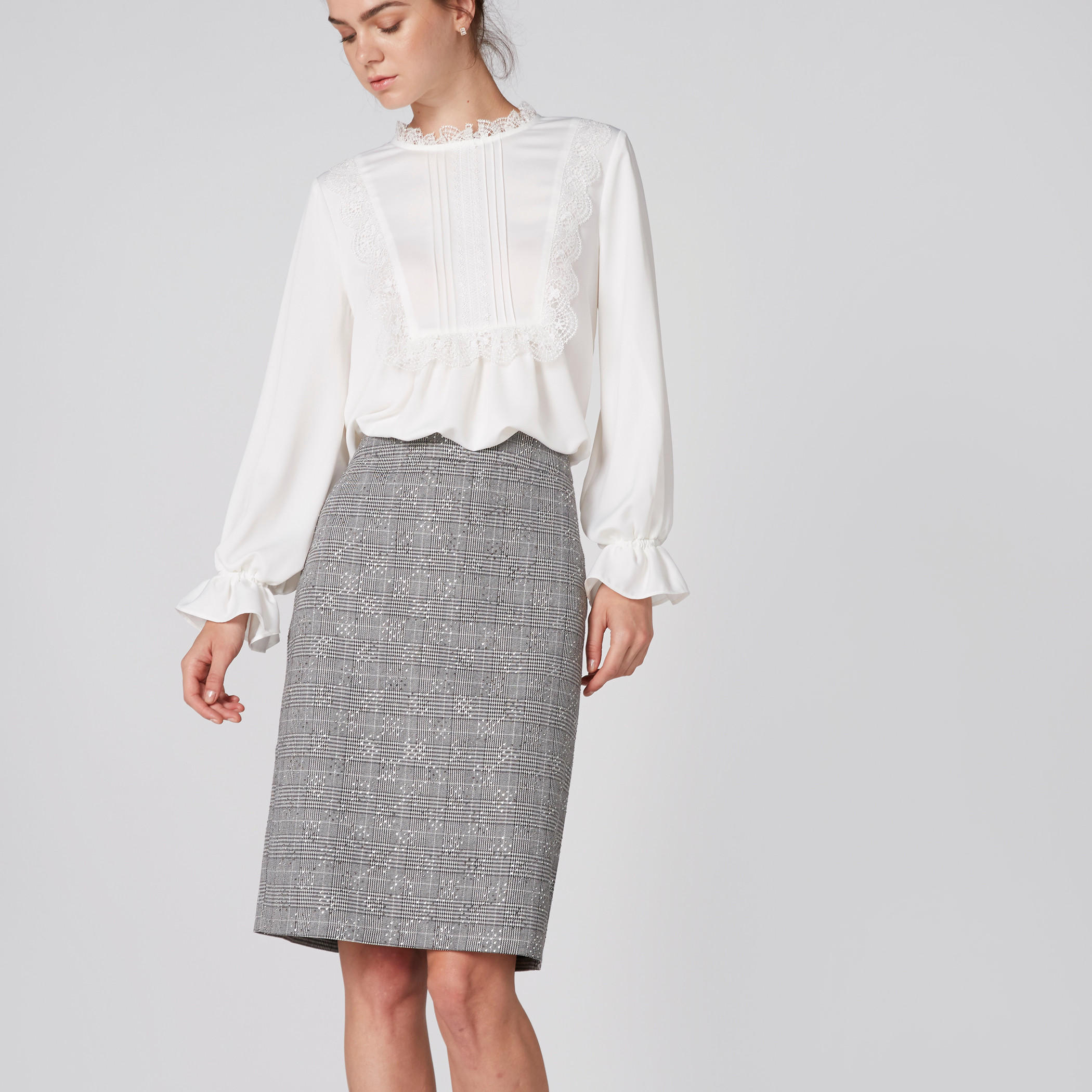 Elle Chequered and Studded Skirt with Zip Closure-women-clothing-bottoms-skirts-image-1