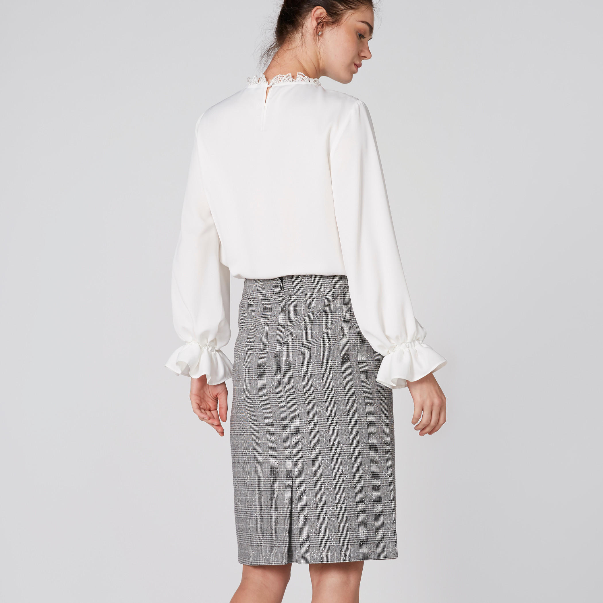 Elle Chequered and Studded Skirt with Zip Closure-women-clothing-bottoms-skirts-image-2