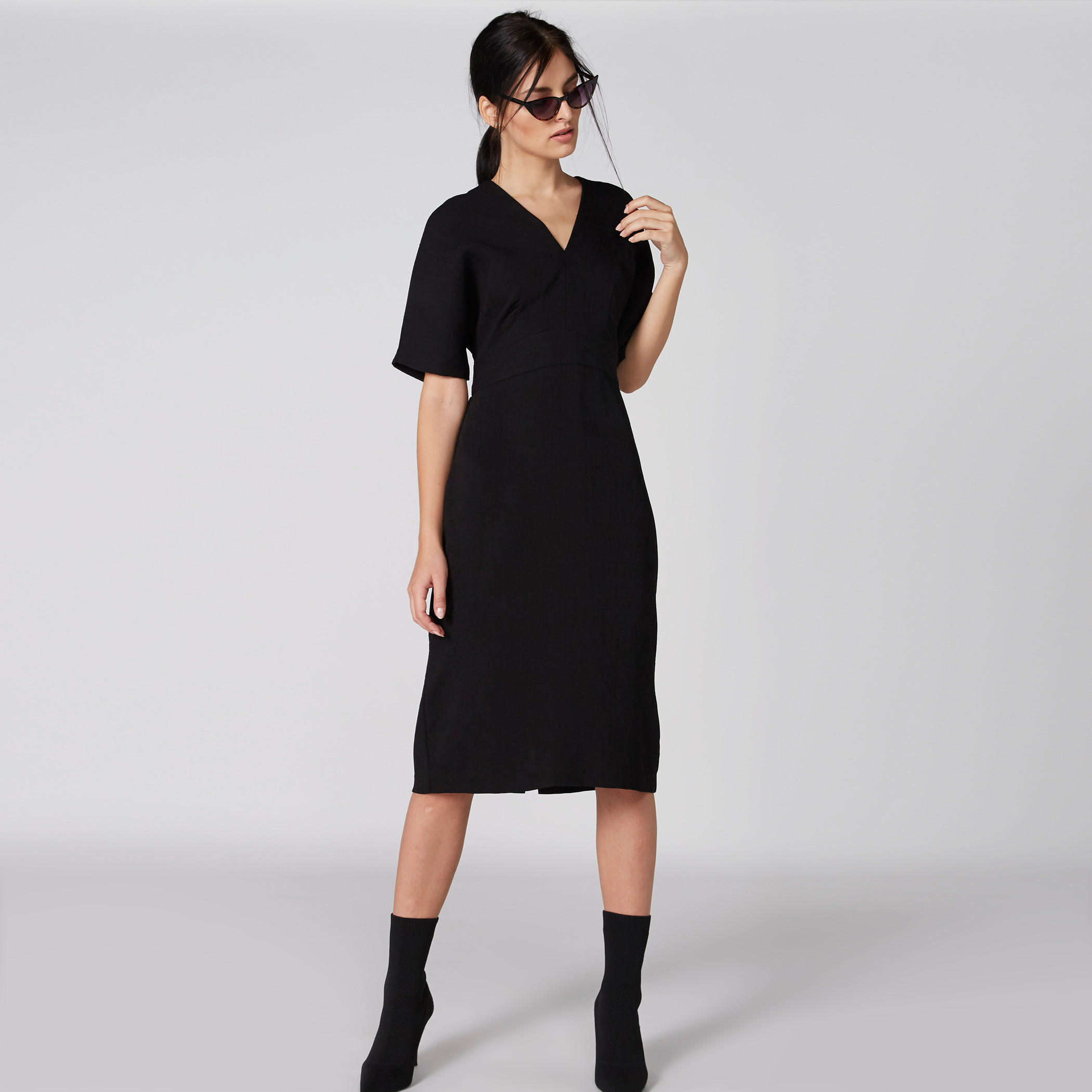 Elle V-Neck Midi Dress with Short Sleeves-women-clothing-dresses-image-1