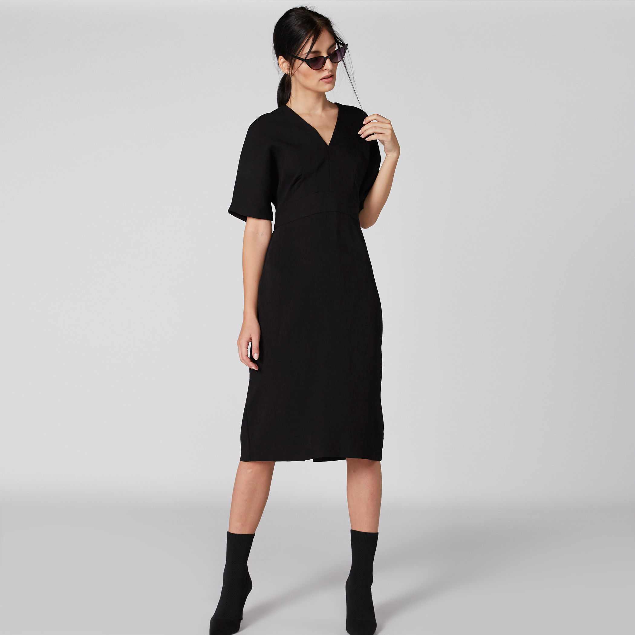 Elle V-Neck Midi Dress with Short Sleeves-women-clothing-dresses-image-1