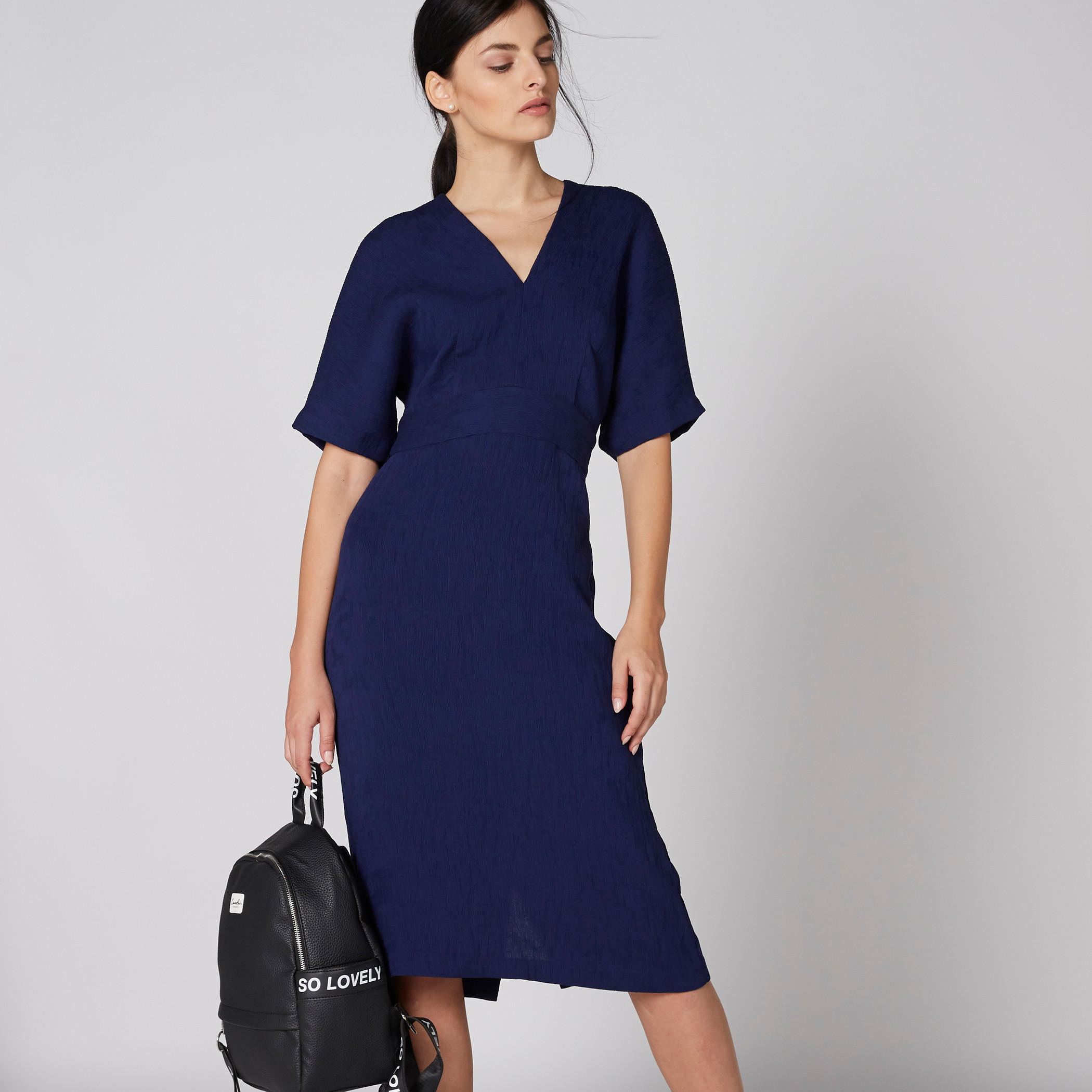 فستان كيمونو متوسط الطول بياقة V وأكمام قصيرة من إيل-women-clothing-dresses-image-1
