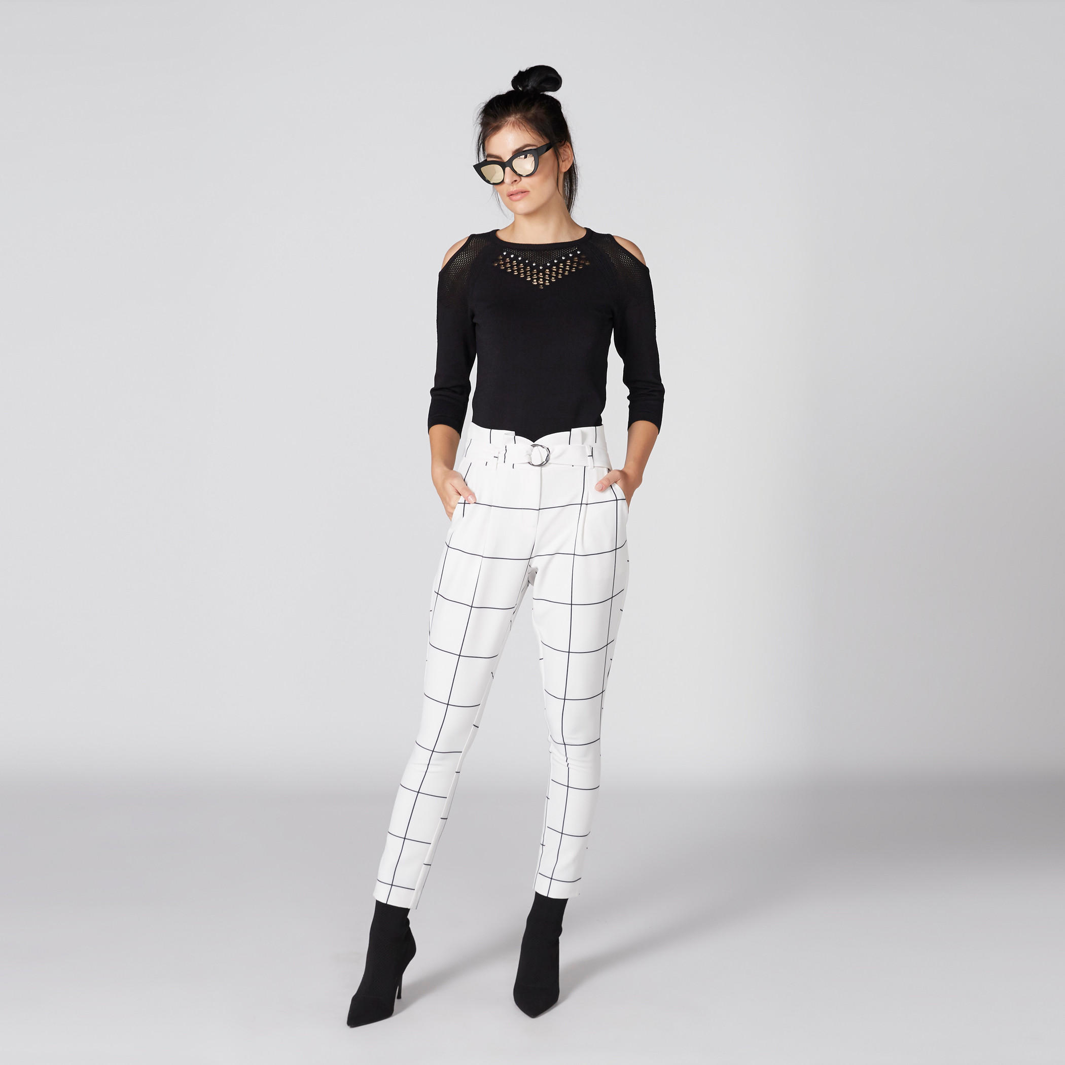 Elle Textured Cold Shoulder Top with 3/4 Sleeves-women-clothing-shirtsandblouses-blouses-image-3