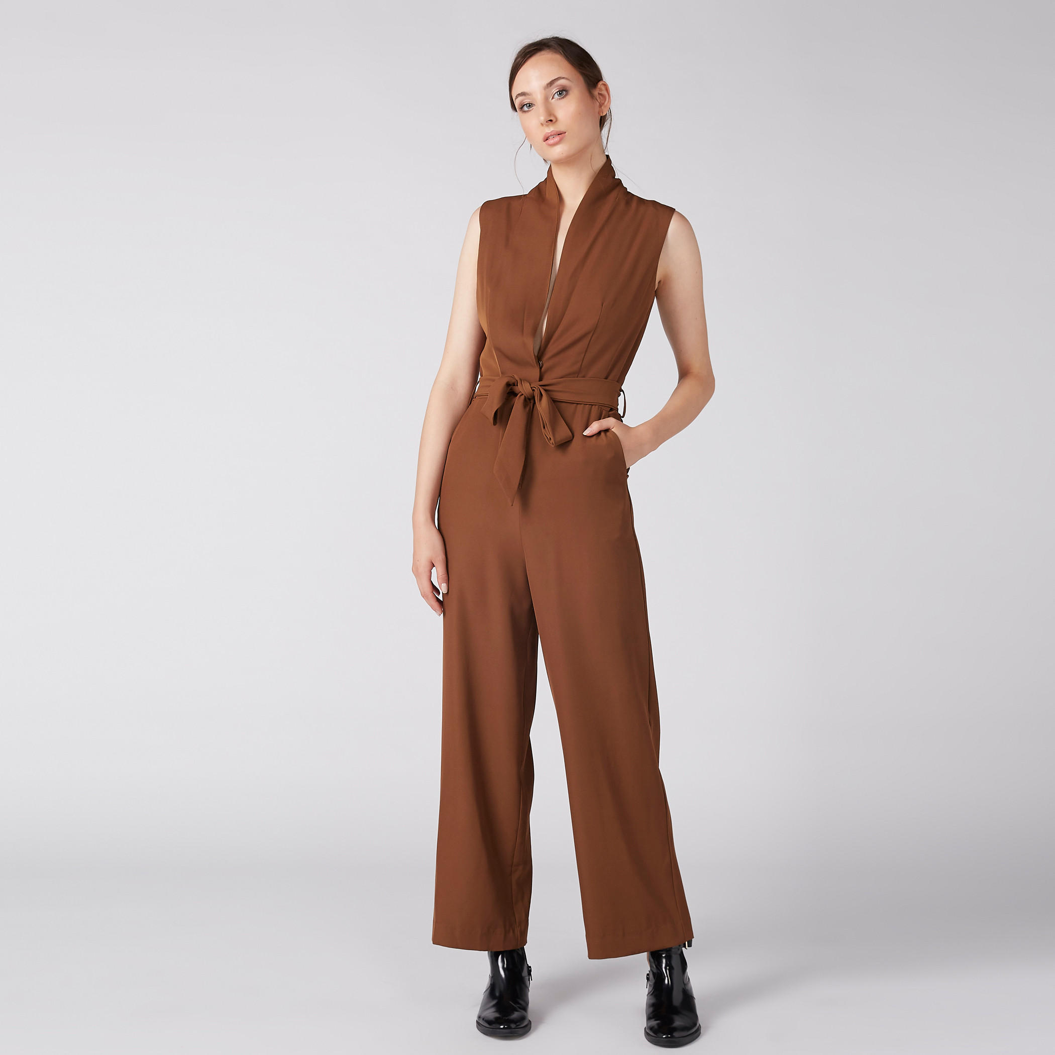 أفرول طويل بحزام رباط وجيوب من إيل-women-clothing-jumpsuits-image-2