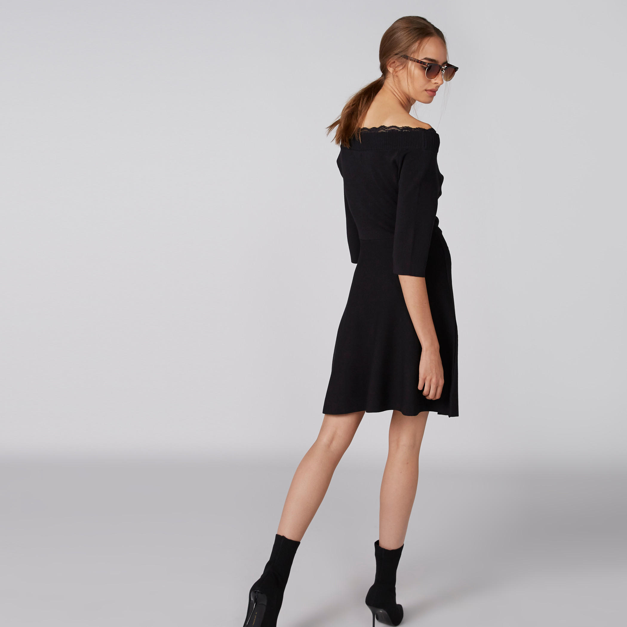 Elle Ribbed Off Shoulder Dress with Lace Detail and 3/4 Sleeves-women-clothing-dresses-image-2