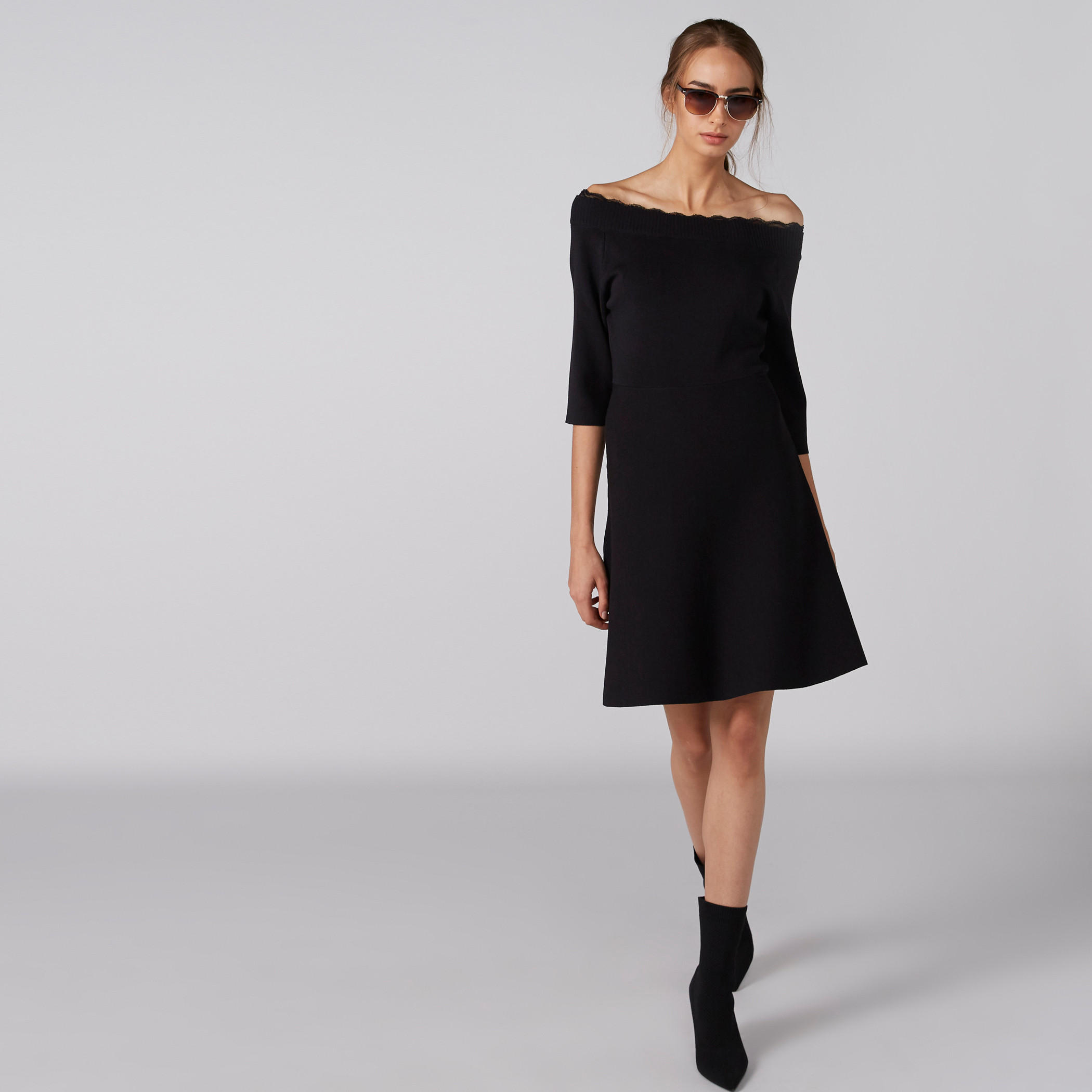 Elle Ribbed Off Shoulder Dress with Lace Detail and 3/4 Sleeves-women-clothing-dresses-image-4