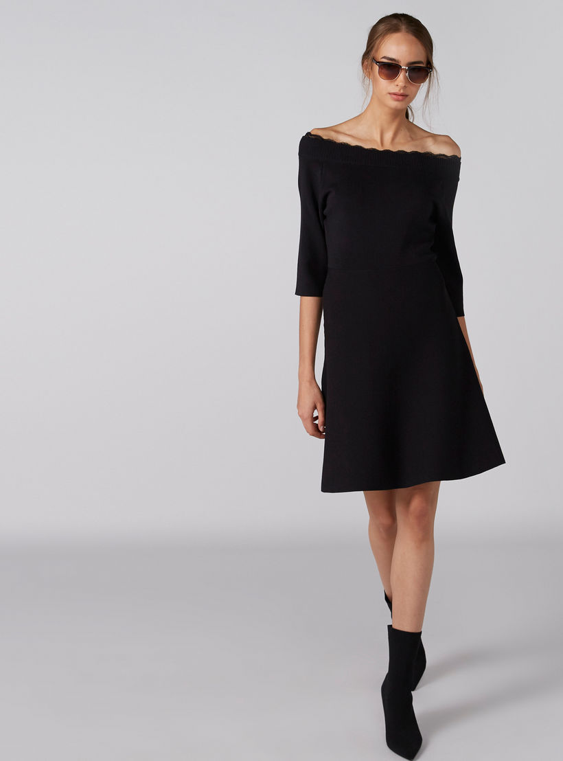 Elle Ribbed Off Shoulder Dress with Lace Detail and 3/4 Sleeves-women-clothing-dresses-image-4