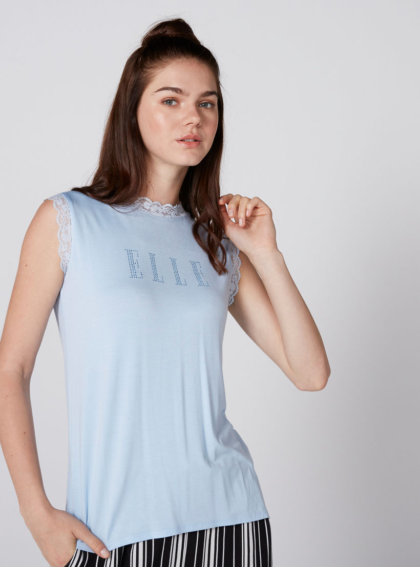 بلوزة بياقة مستديرة وتفاصيل دانتيل من إيل-women-clothing-tshirts-image-1