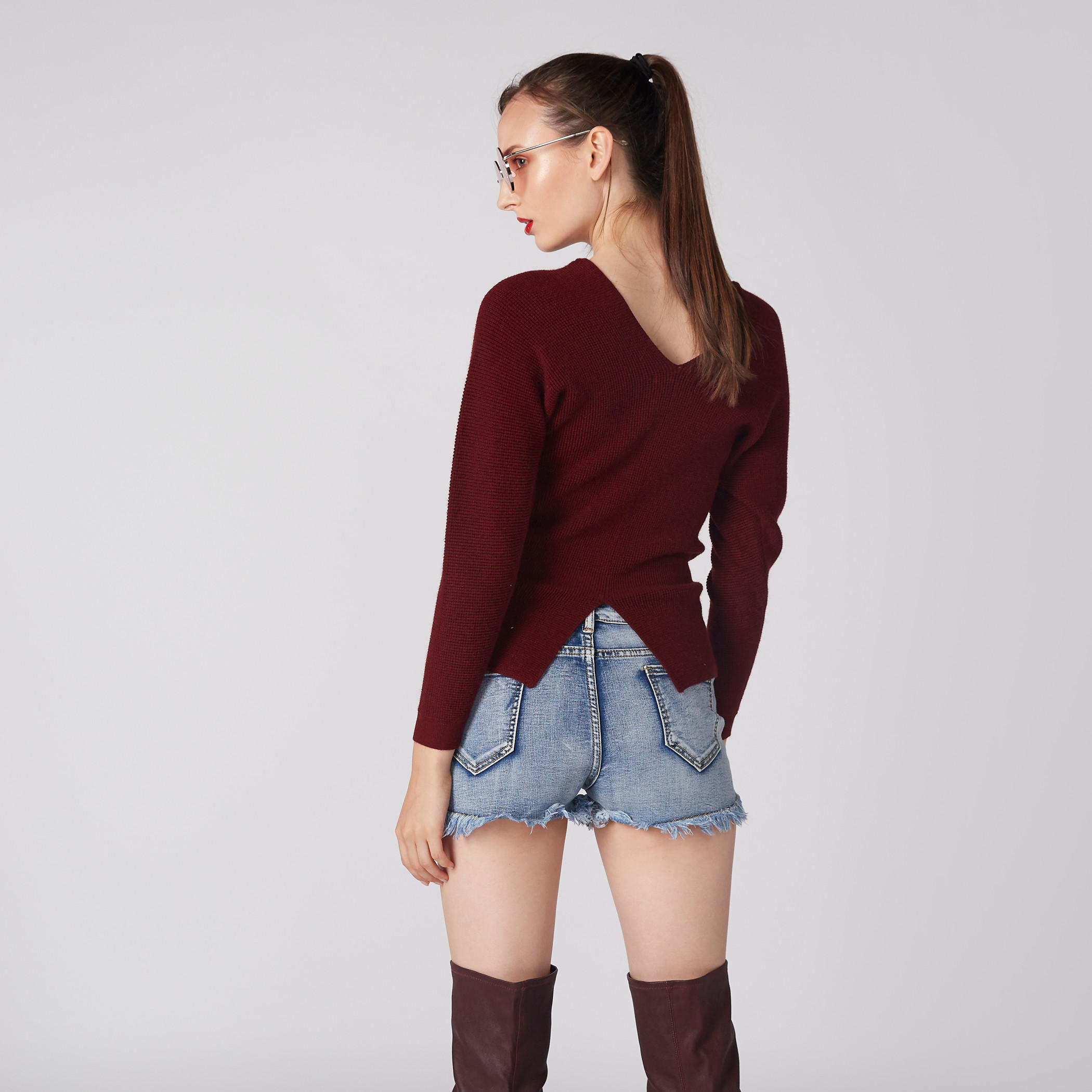بلوزة بارزة الملمس بياقة V وأكمام طويلة من إيل-women-clothing-cardigansandjumpers-jumpers-image-2