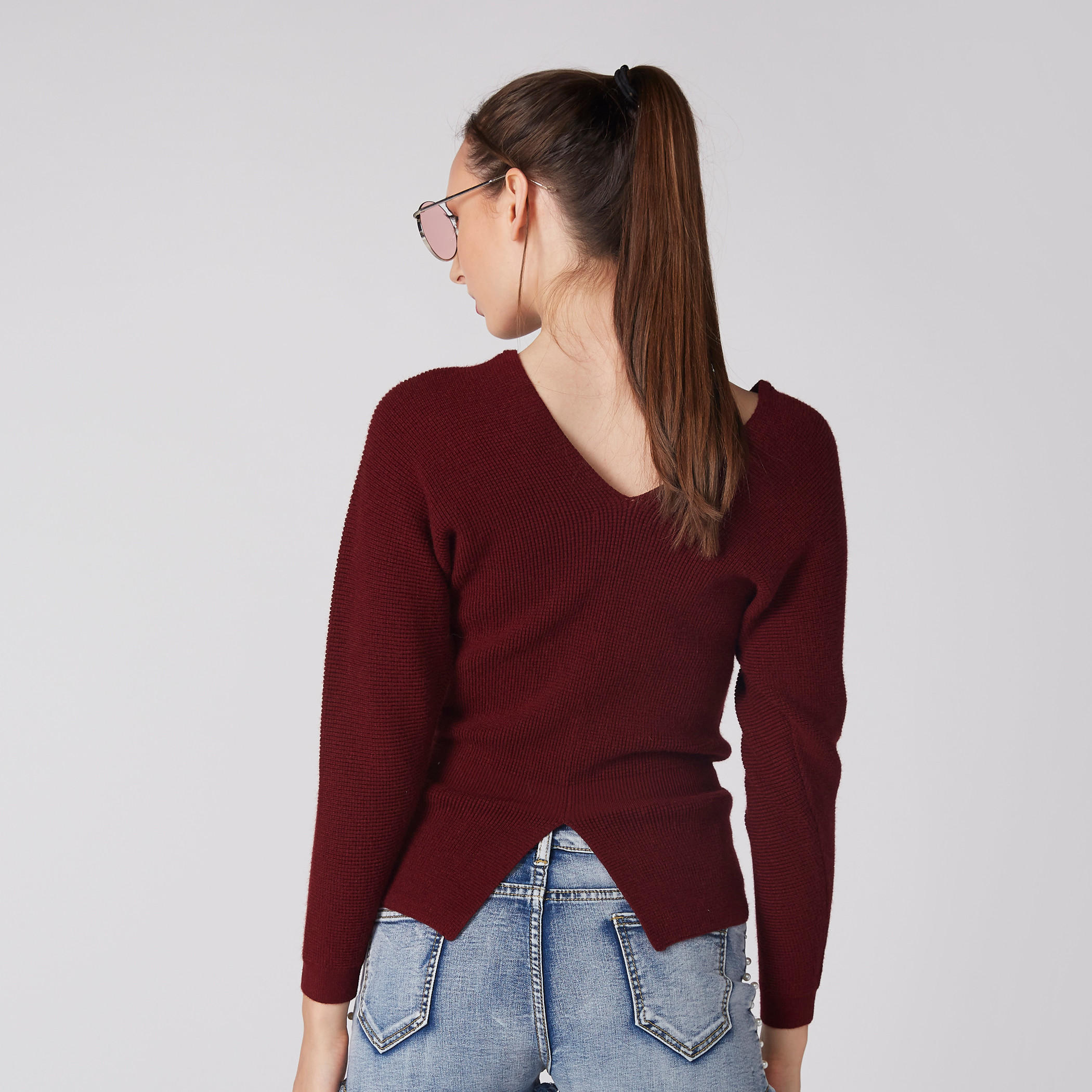 بلوزة بارزة الملمس بياقة V وأكمام طويلة من إيل-women-clothing-cardigansandjumpers-jumpers-image-5