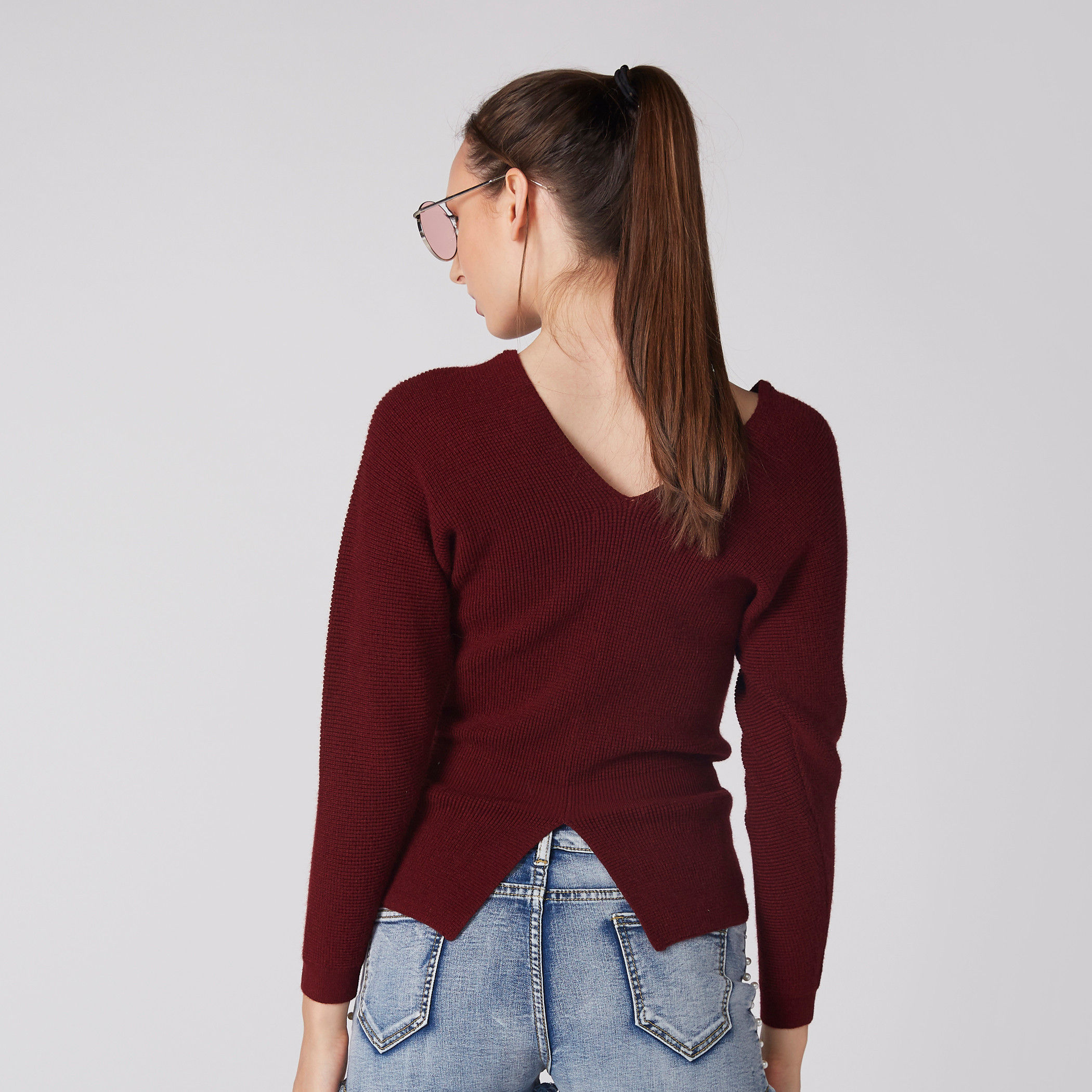 بلوزة بارزة الملمس بياقة V وأكمام طويلة من إيل-women-clothing-cardigansandjumpers-jumpers-image-5