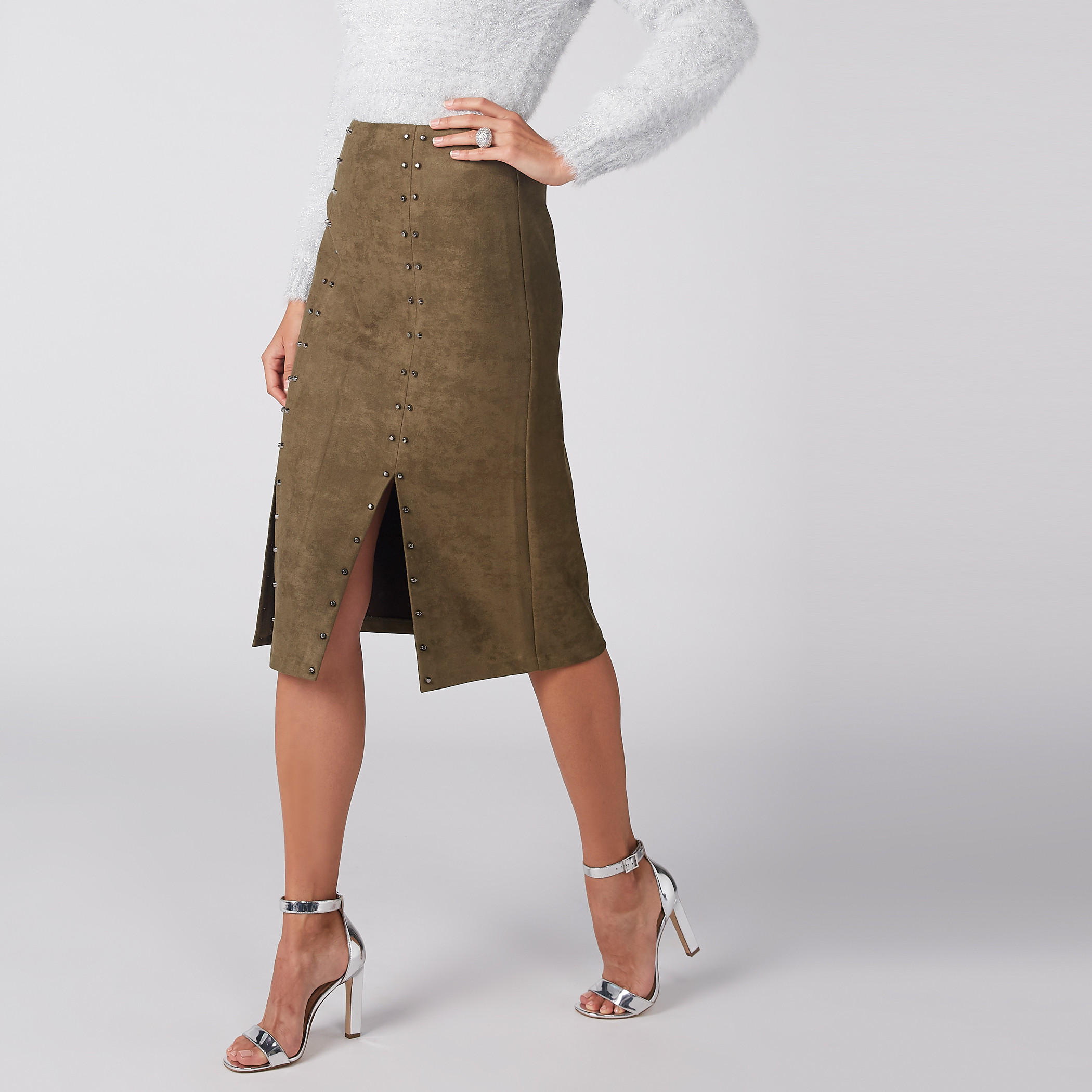 تنورة مزيّنة متوسطة الطول بسحّاب إغلاق من إيل-women-clothing-bottoms-skirts-image-1