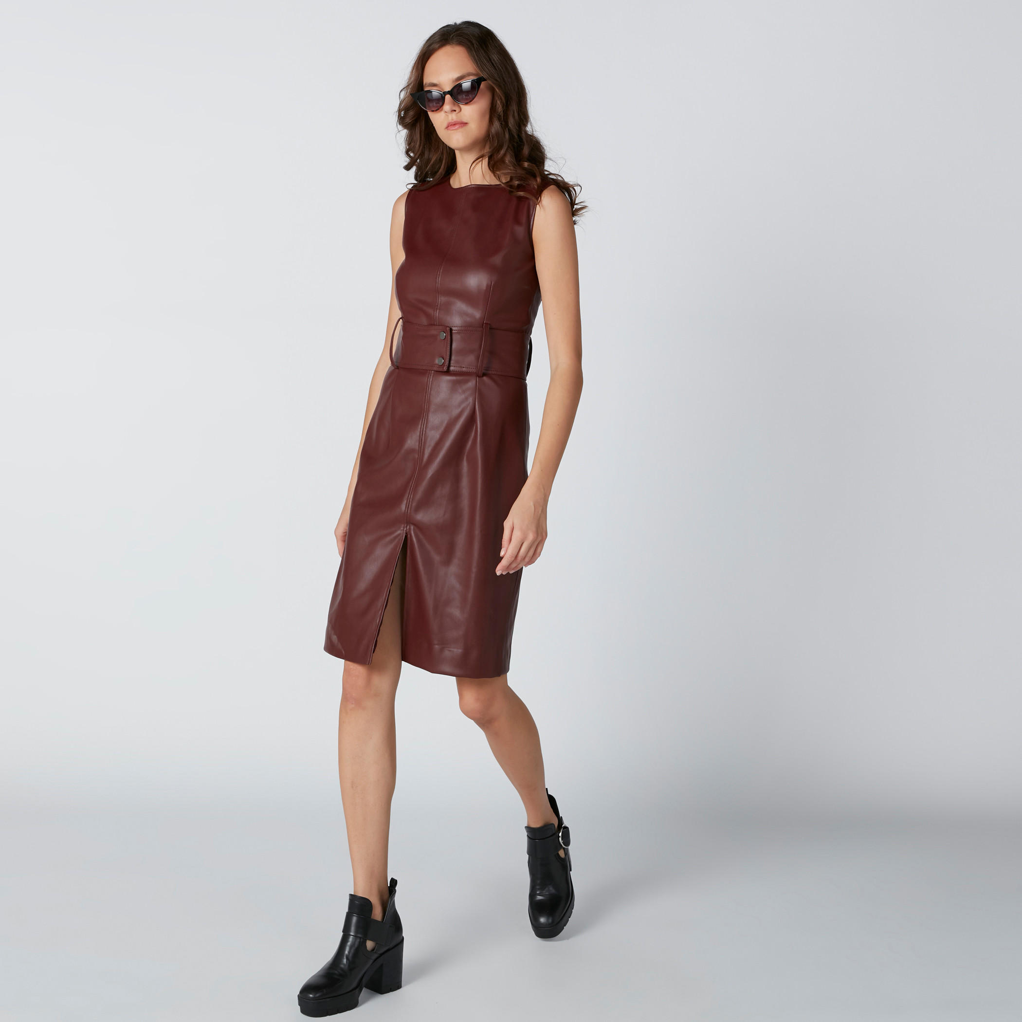 فستان ضيق متوسط الطول دون أكمام بفتحة وحزام من إيل-women-clothing-dresses-image-3