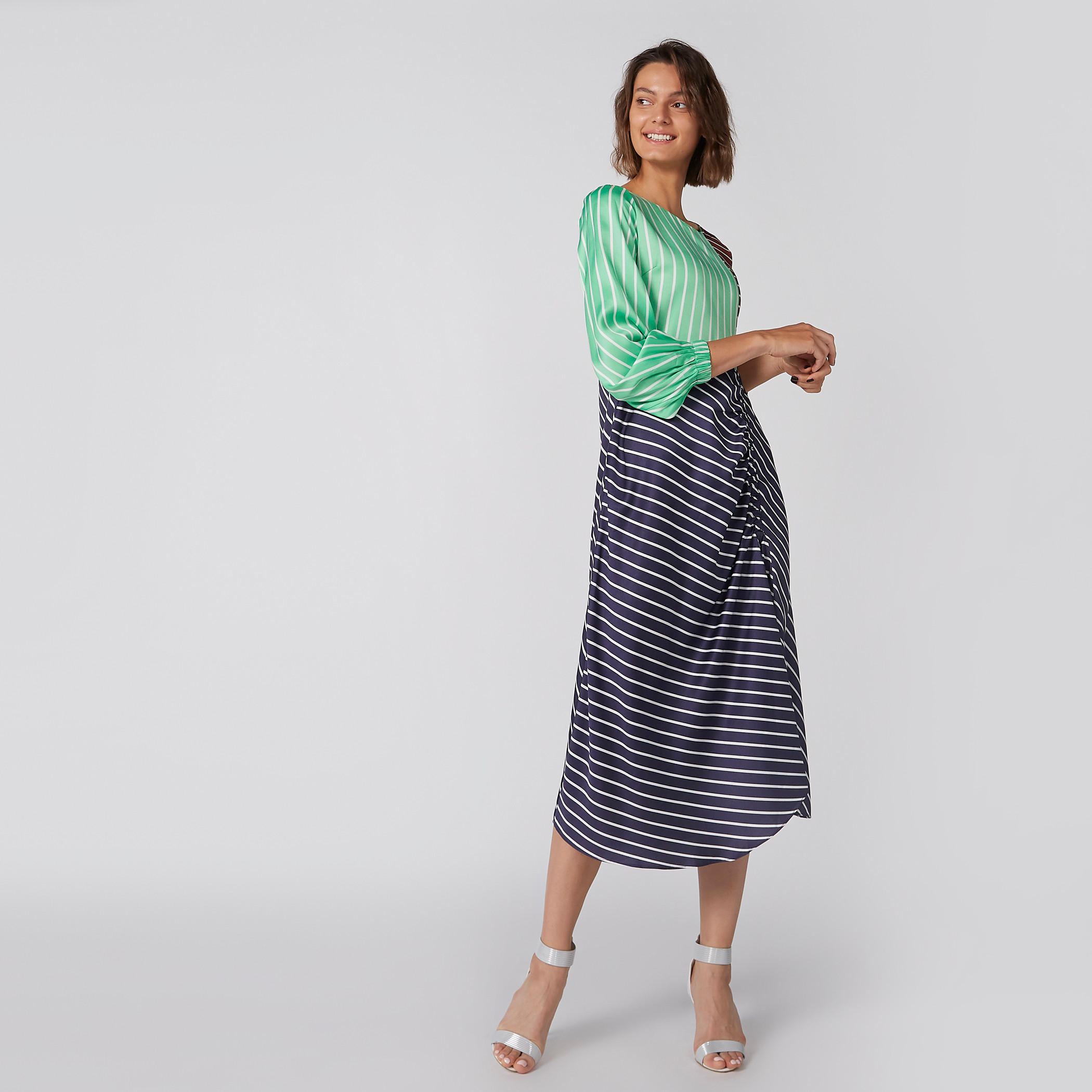 Elle Striped Midi Dress with 3/4 Sleeves-women-clothing-dresses-image-1