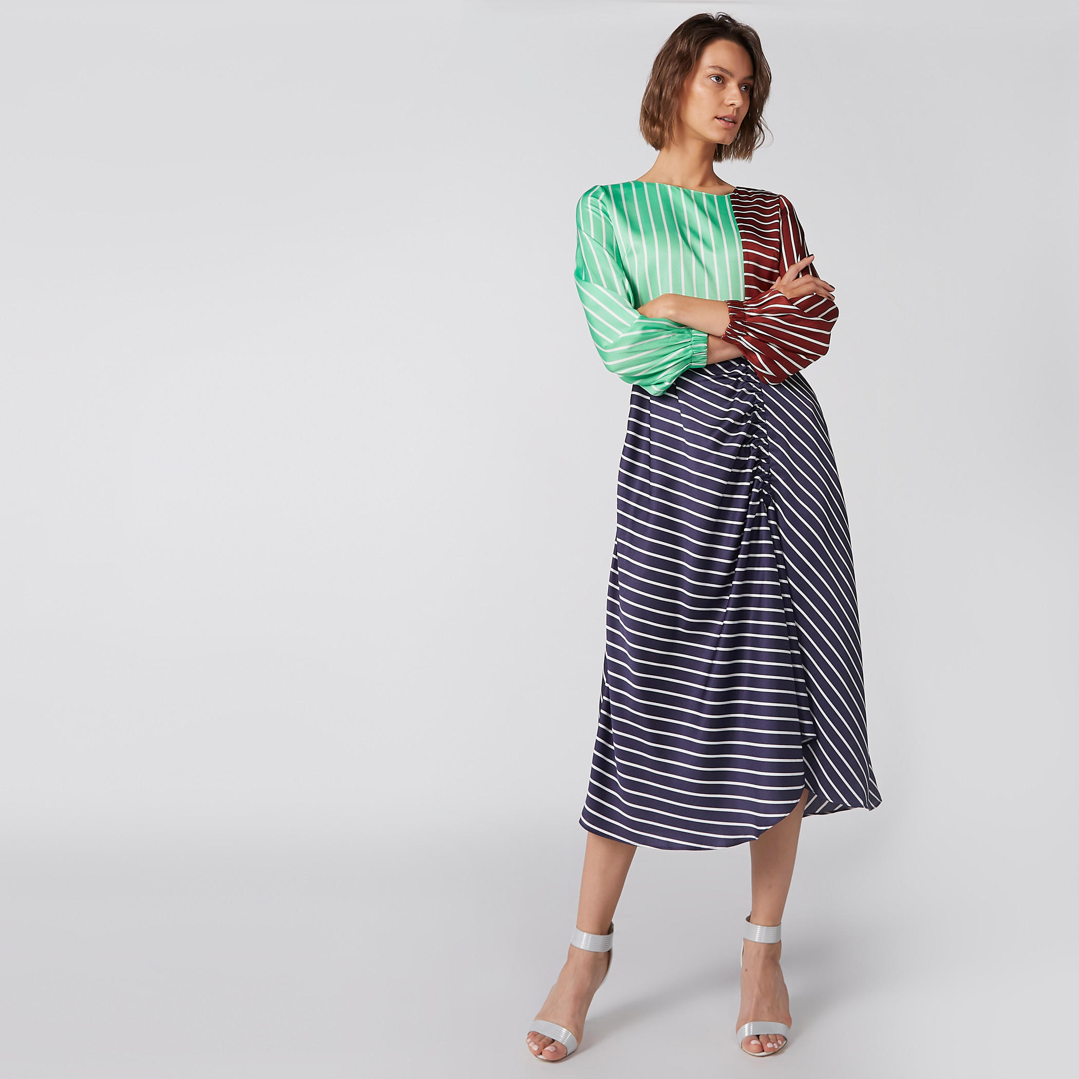Elle Striped Midi Dress with 3/4 Sleeves-women-clothing-dresses-image-2