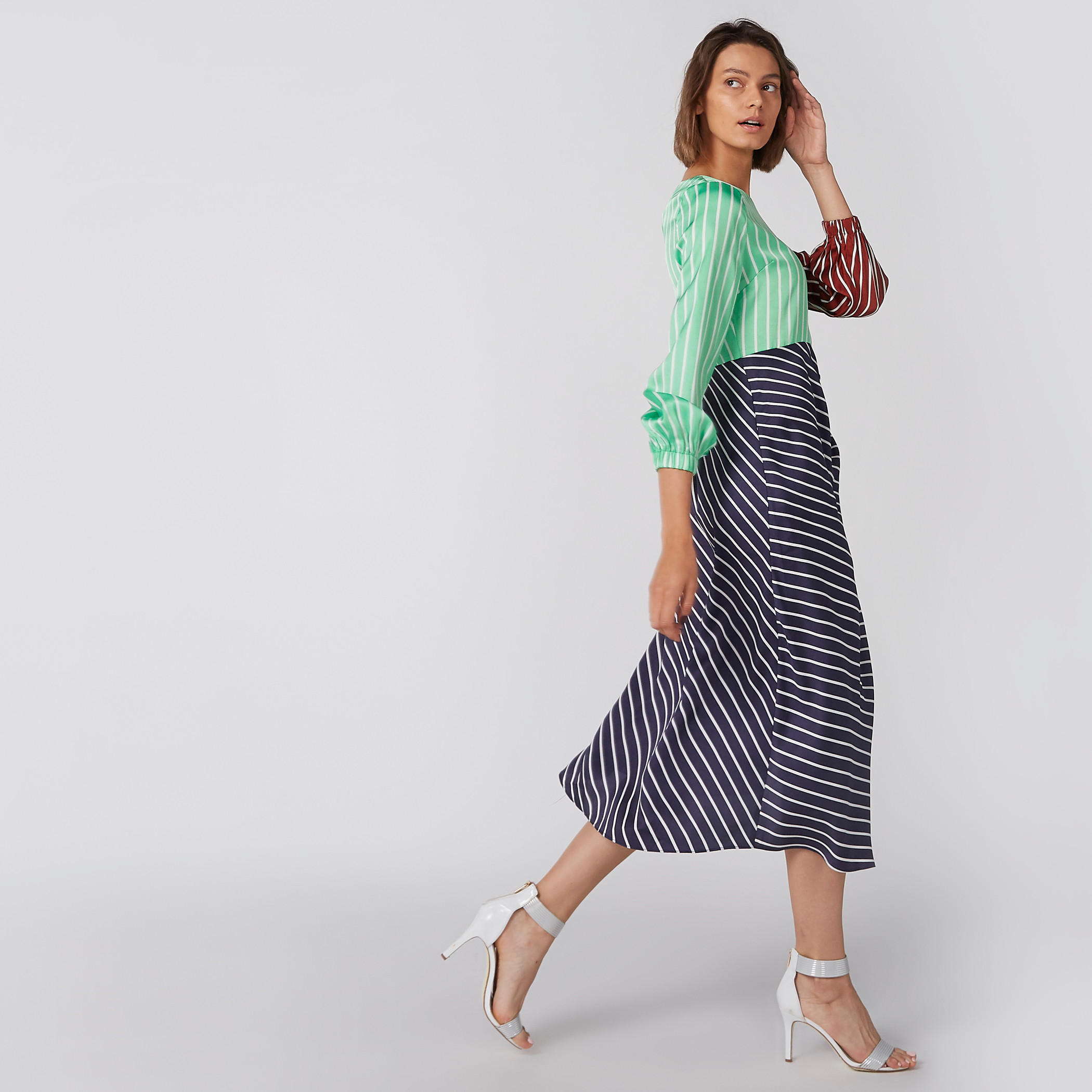 Elle Striped Midi Dress with 3/4 Sleeves-women-clothing-dresses-image-3