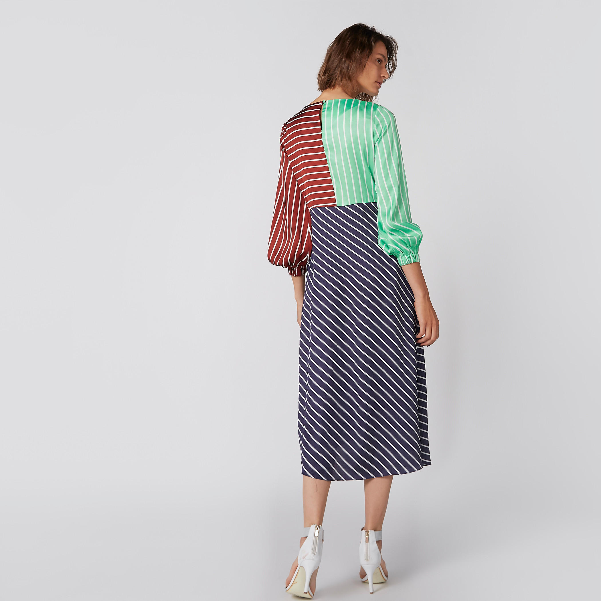 Elle Striped Midi Dress with 3/4 Sleeves-women-clothing-dresses-image-4