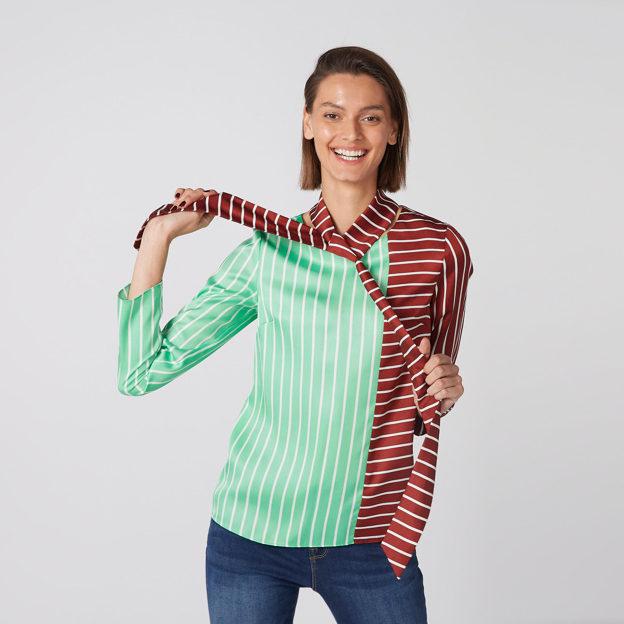 بلوزة مقلّمة بأكمام طويلة وأربطة من إيل-women-clothing-shirtsandblouses-blouses-image-3