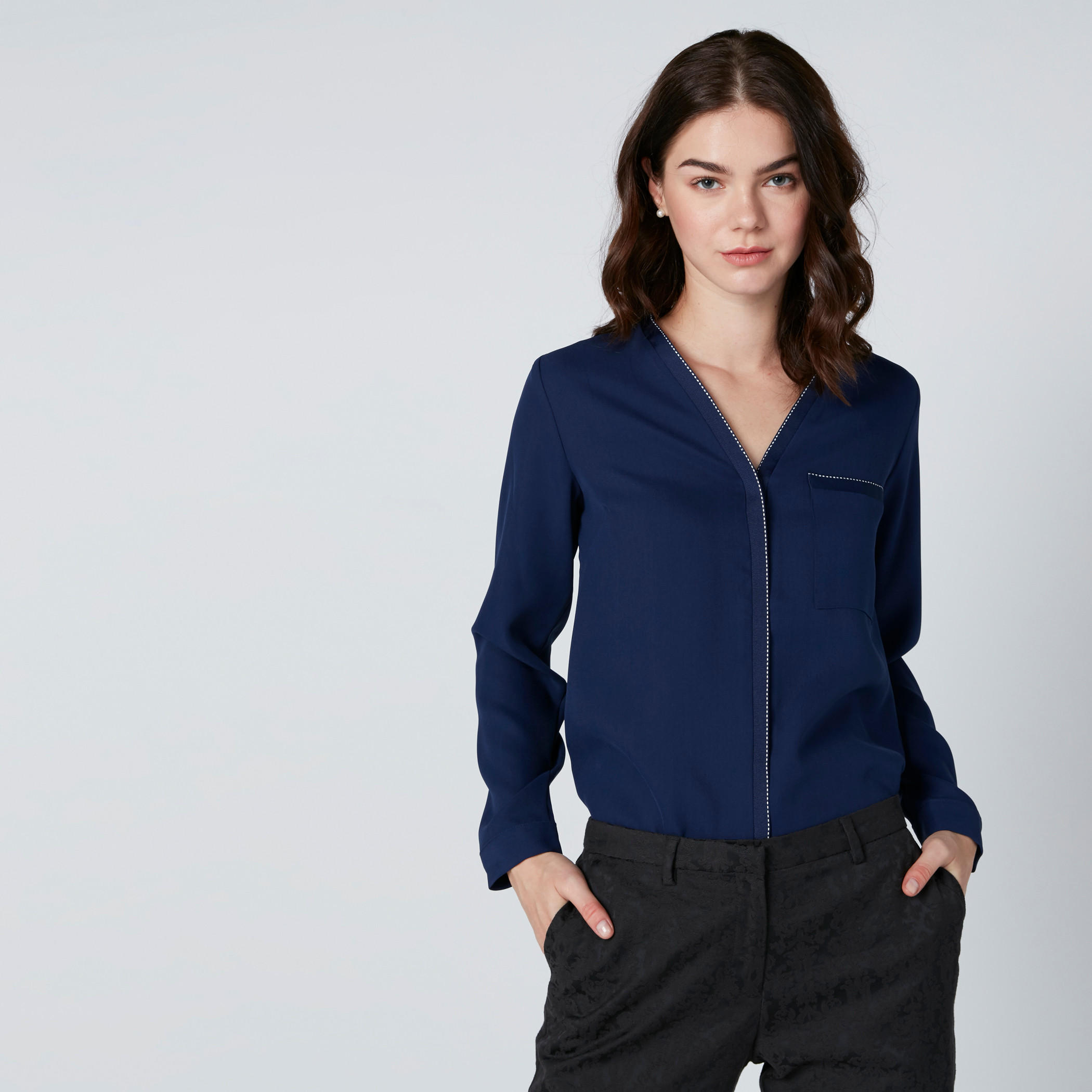 ELLE Patch Pocket Detail Shirt with Concealed Placket-women-clothing-shirtsandblouses-shirts-image-1