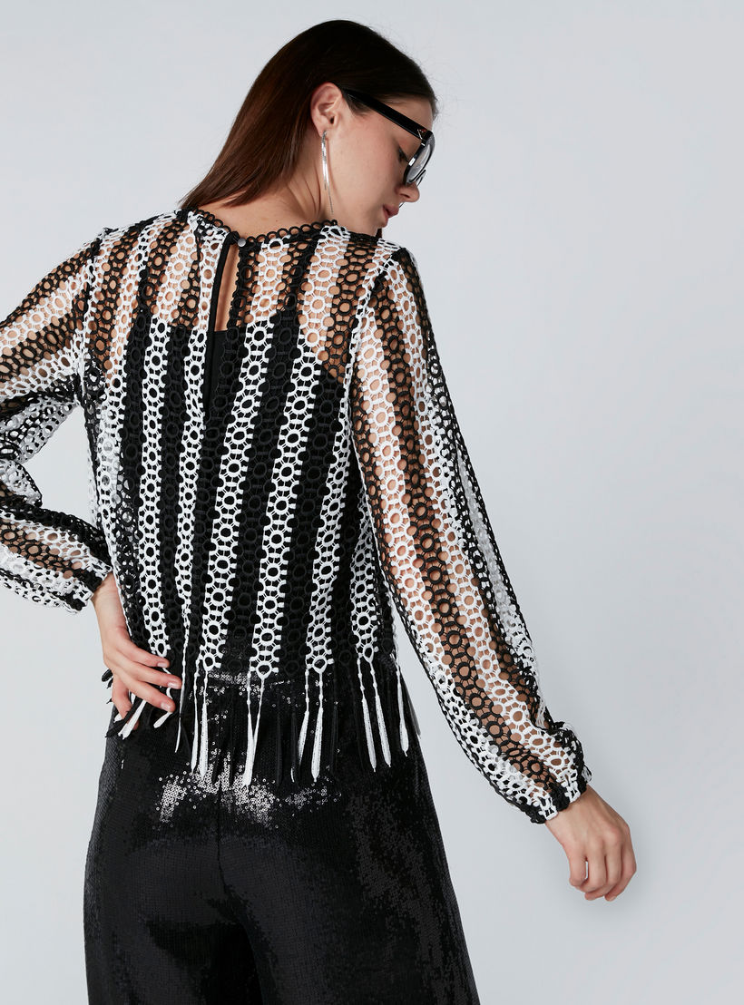 بلوزة بأكمام طويلة وشراشيب من إيل-women-clothing-shirtsandblouses-blouses-image-2