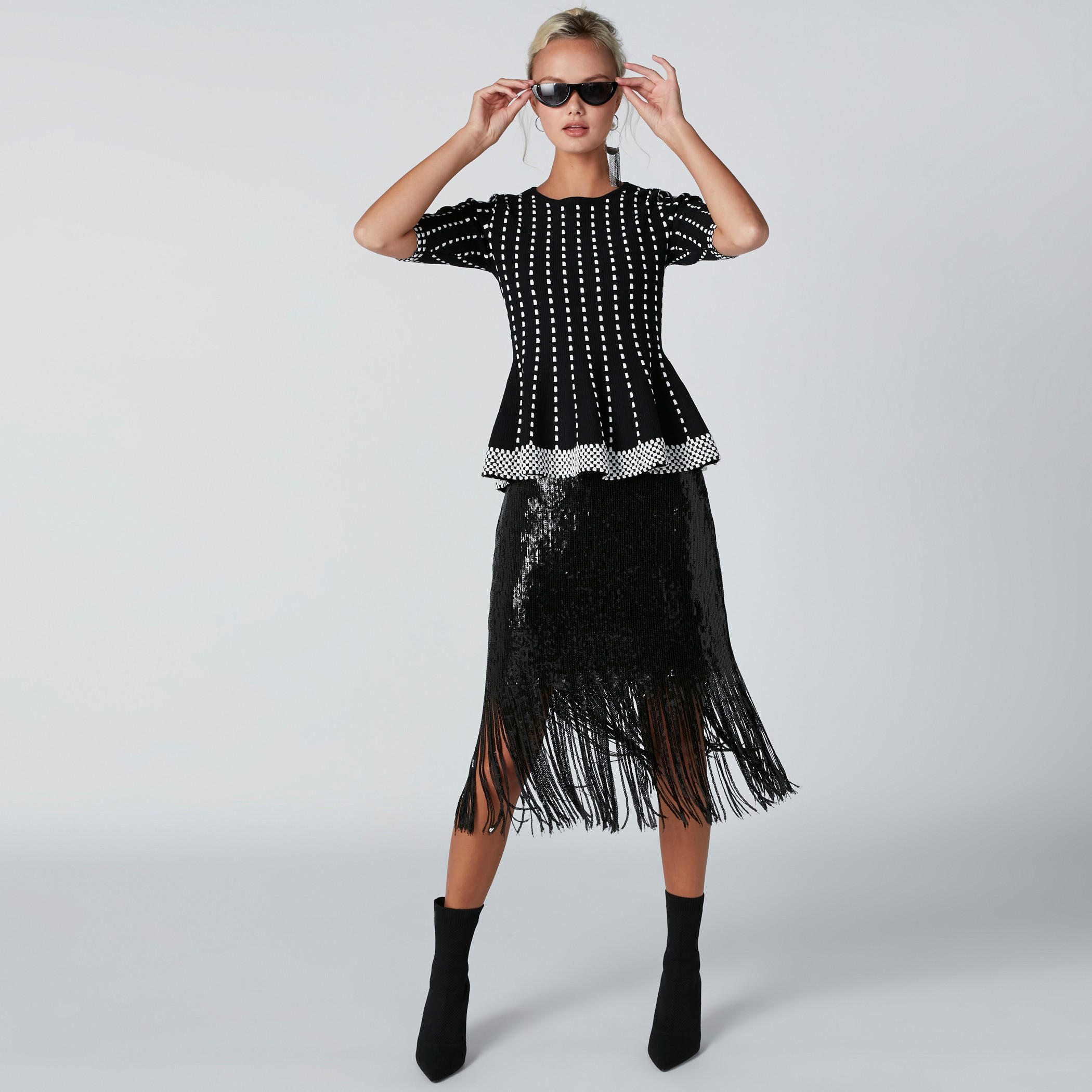 ELLE Textured Peplum Top with Short Sleeves-women-clothing-shirtsandblouses-blouses-image-1