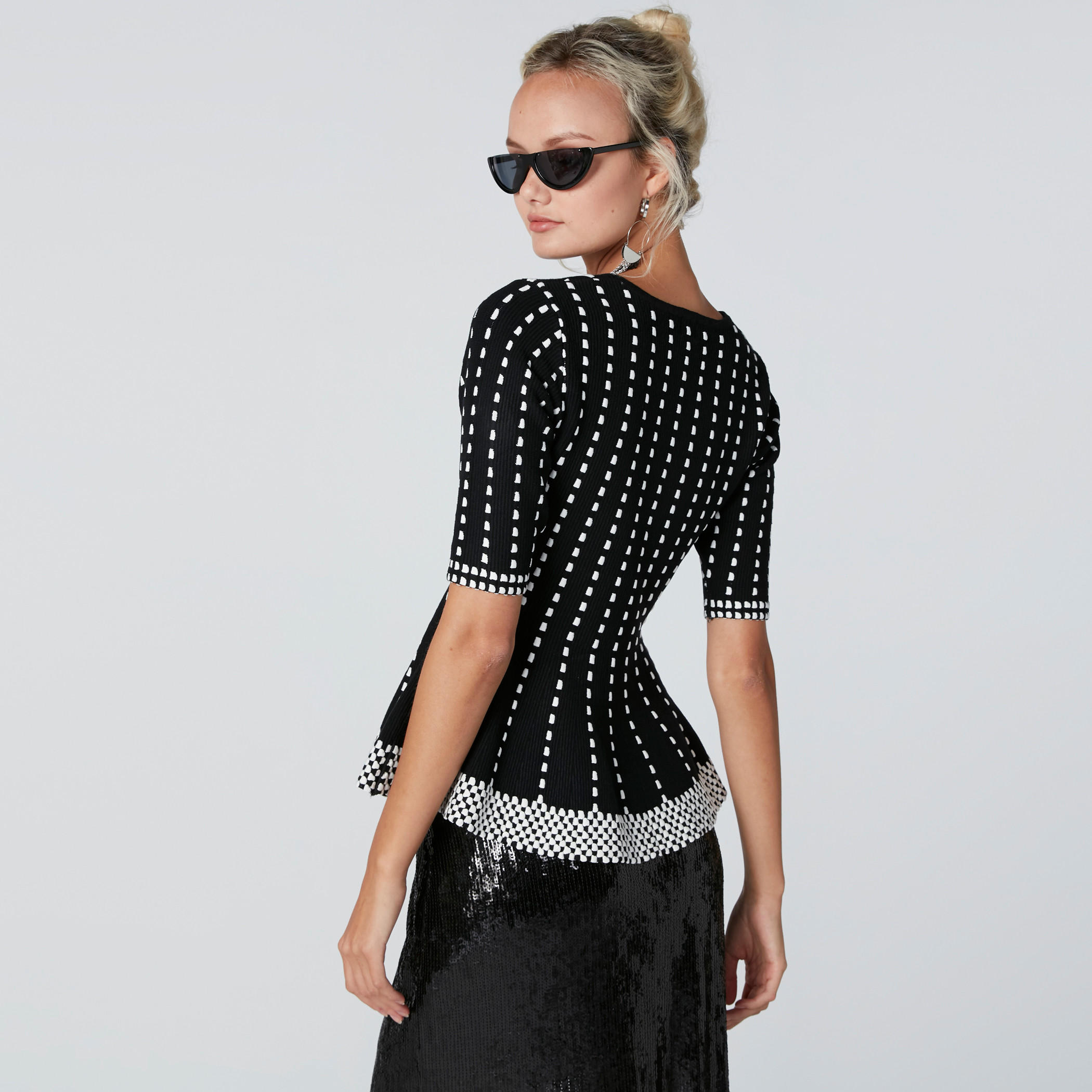 ELLE Textured Peplum Top with Short Sleeves-women-clothing-shirtsandblouses-blouses-image-2