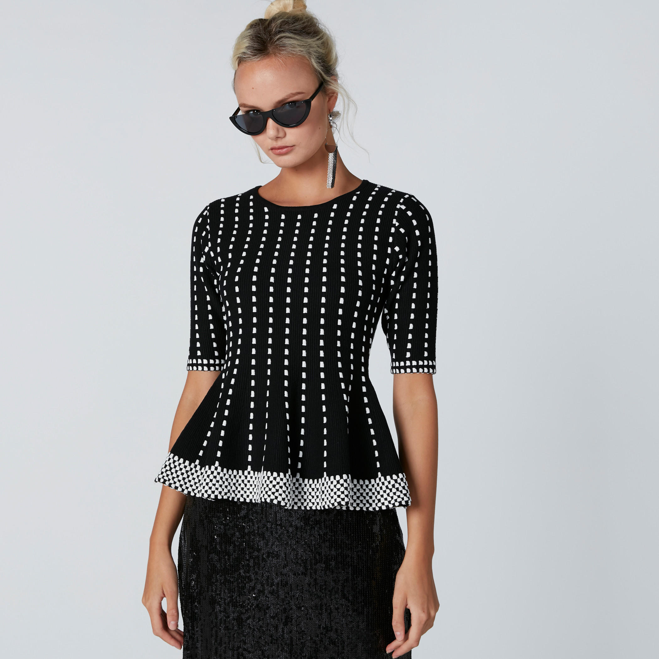 ELLE Textured Peplum Top with Short Sleeves-women-clothing-shirtsandblouses-blouses-image-3